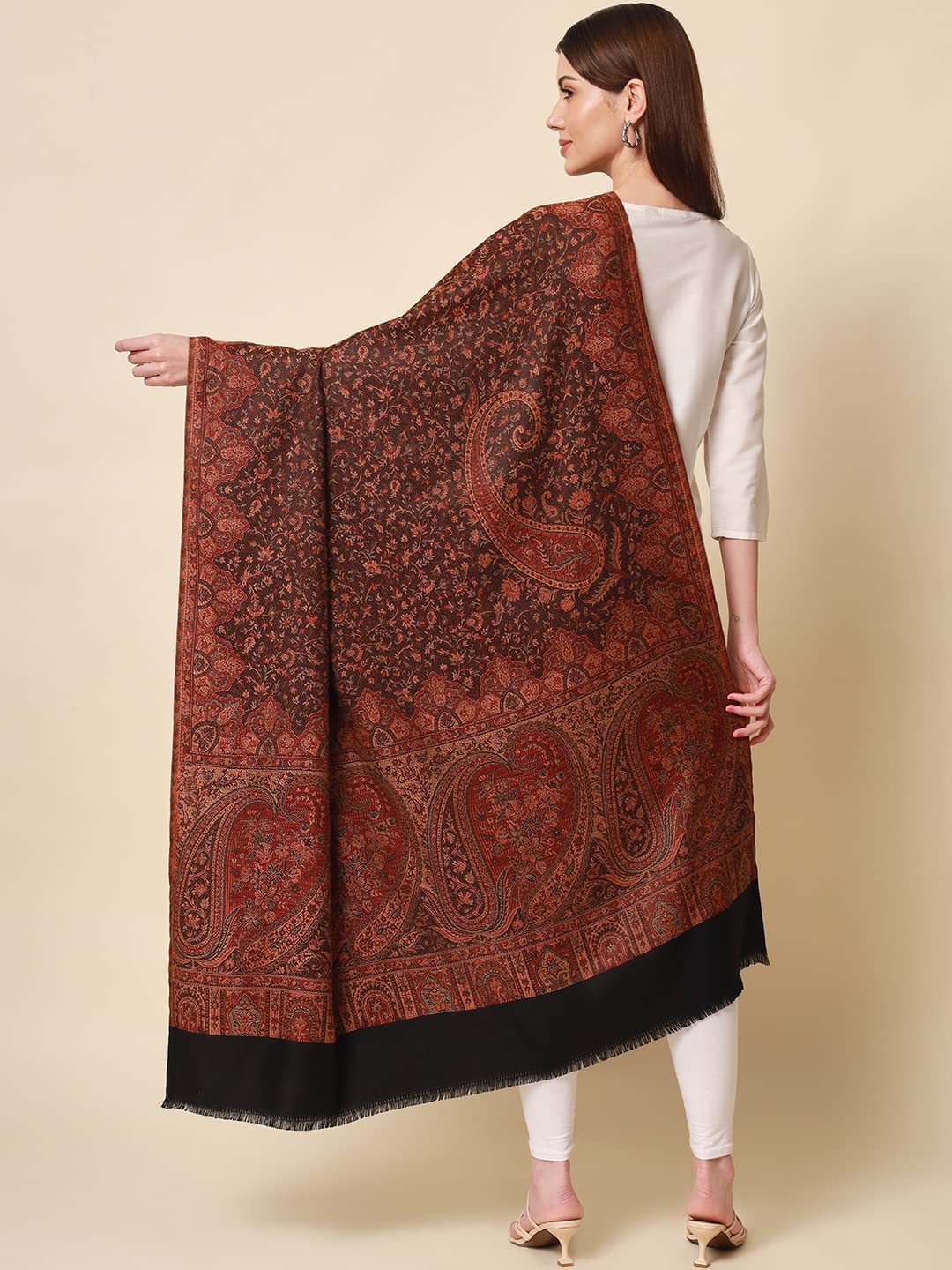Pashmoda- Women's Faux Pashmina Jamawar Shawl, Wrap (SIZE: 40X80 Inches) (Black) 2