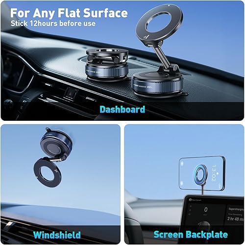 Miniatura 3 de Versión antibrazo suelto soporte magnético de teléfono para auto con vacío de nano gel, soporte de teléfono con ventosa ajustable de 360 para tu