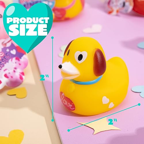 Miniatura 7 de JOYIN 12 patos de goma surtidos para el día de San Valentín en diferentes formas de animales para divertirse en el baño, patos chirriantes, premios