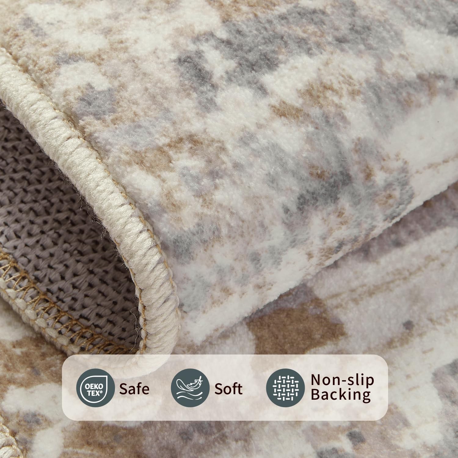 8x10 Modern Abstract Area Rugs,Large Soft Rugs for Living Room,Neutral Washable Rug,Beige Rugs for Bedroom Dining Room, Non-Slip Foldable Thin Indoor Carpet, Stain Resistant(Beige Grey)