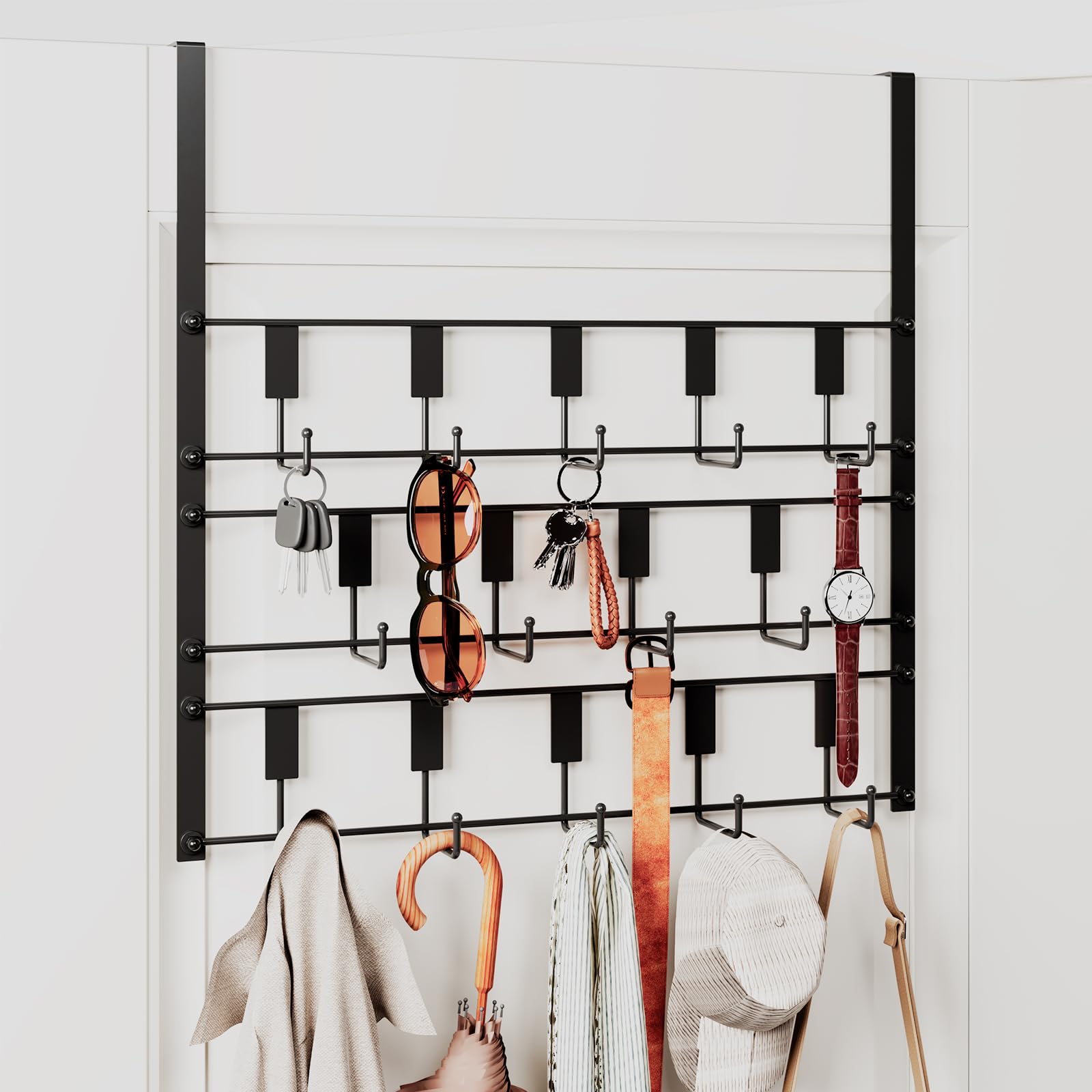 PAPAGIFTREE Over The Door Hooks for Hanging, 14 Hooks Over Door Coat Hanger, Coat Clothing Rack and Towel Rack for Bathroom Organizer, Door Hanger