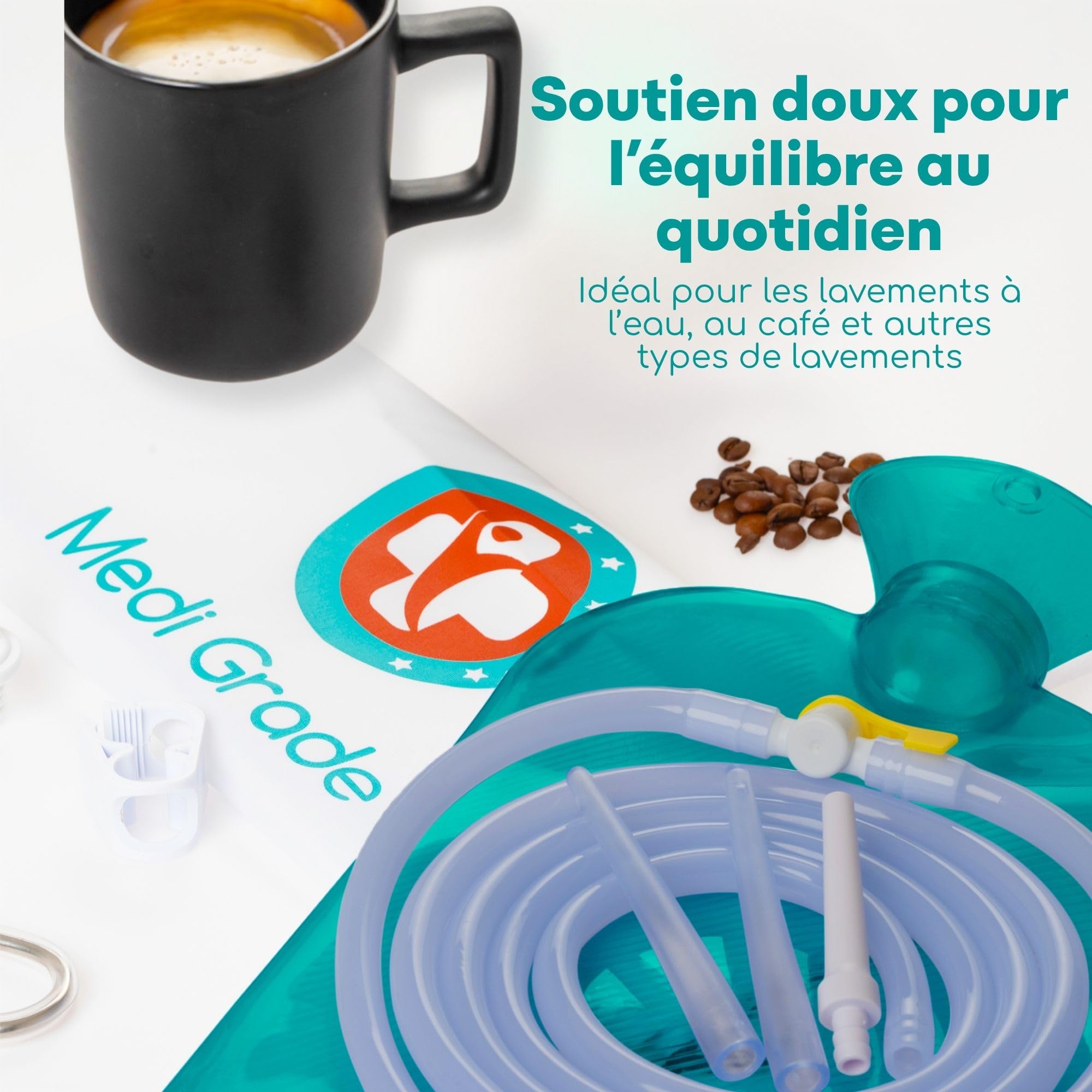 Medi Grade Trousse Lavement Intestinal Qualité à Domicile 2 Litres, Turquoise – Kit Lavement Colon – Enema Kit Comprend une Poche Lavement Réutilisable Accessoires Instructions Sac de Transport
