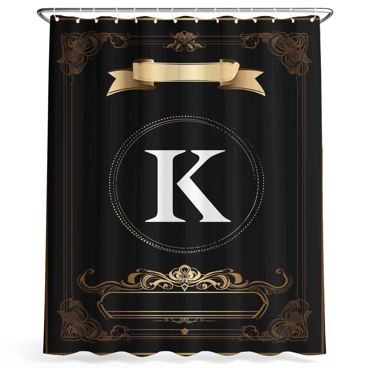 Modern Elegant Duschvorhang 200H x 240B cm Verfeinert Luxus Verziert Schriftrollen-Muster Buchstaben Wasserdicht Duschvorhang für Badezimmer, Badewannen Maschinenwaschbar, Schnell Trocknend