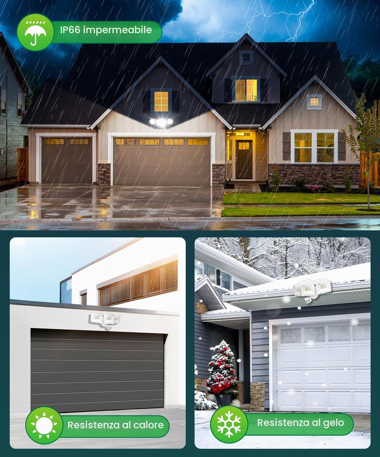 CLY Faretto Led Da Esterno Con Sensore Di Movimento 70W 6580LM 6500K | Faretti Led Da Esterno Con Telecomando 3 Teste Fari LED Esterno Bianca Fredda Faro Led IP66 Impermeabile Per Cortile Garage