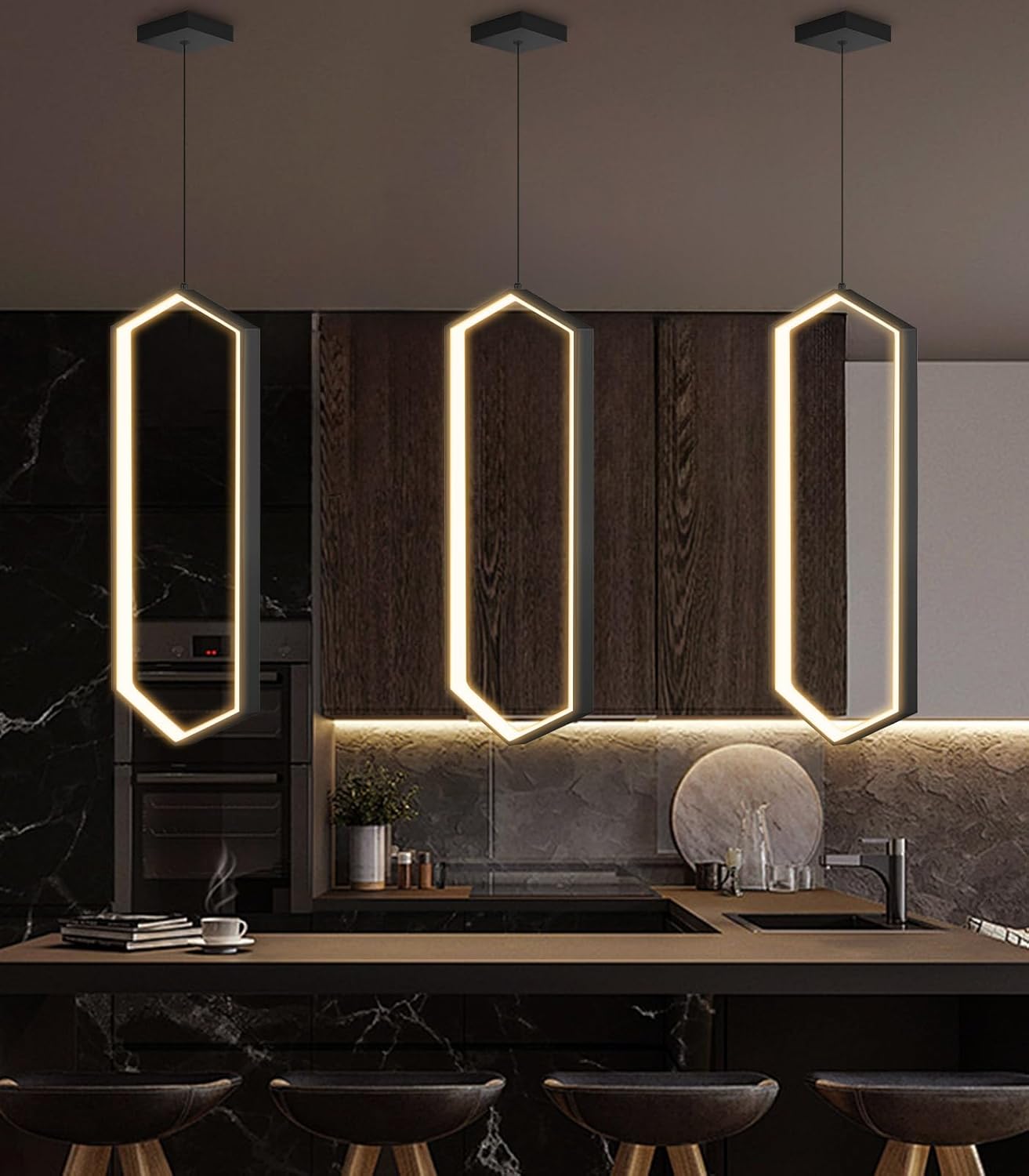 Ring Chandelier Modern LED Dimmable Pendant Lighting Adjust Ceiling Light for Kitchen Island Foyer Lobby Living Room Staircaes Black Black 20in x 9.4in x 70in