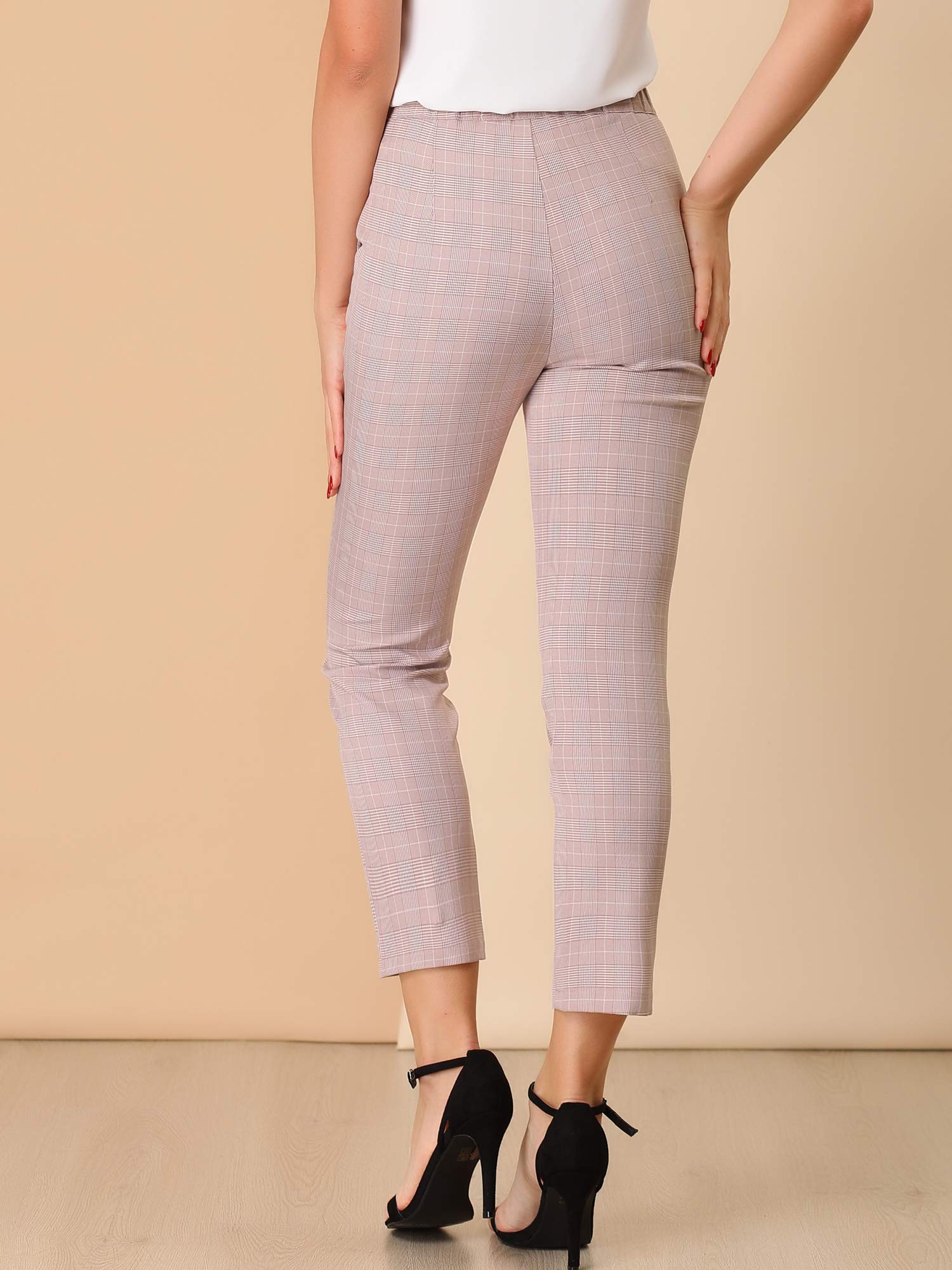 Allegra K Straight - Casual Mujer | Casual de negocios, cintura elástica, patrón/sólido, estilo cigarrillo, pantalones capri