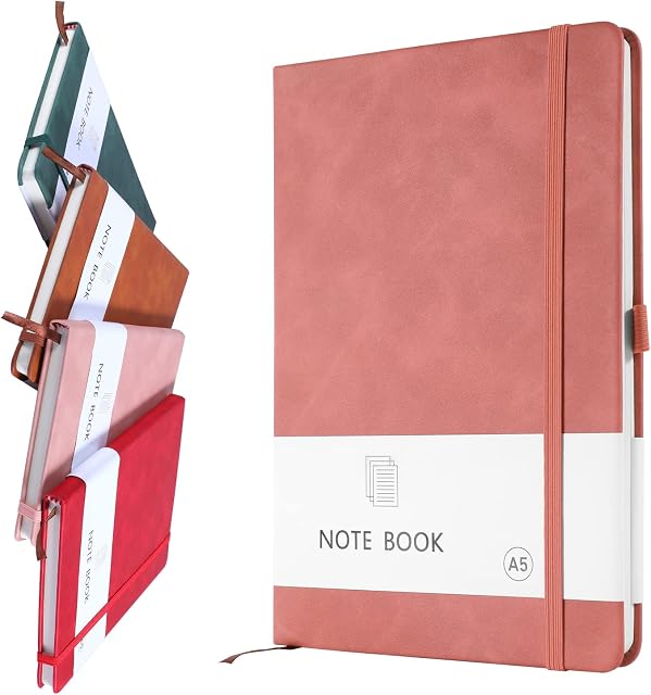 A5 Notebook, Notebook A5 Note Book Note Pad Journal Notebook A5 Notepad PU Leather Notebook for Office School Home Business Writing & Note Taking 200 Pages (100 Sheets)-Pink