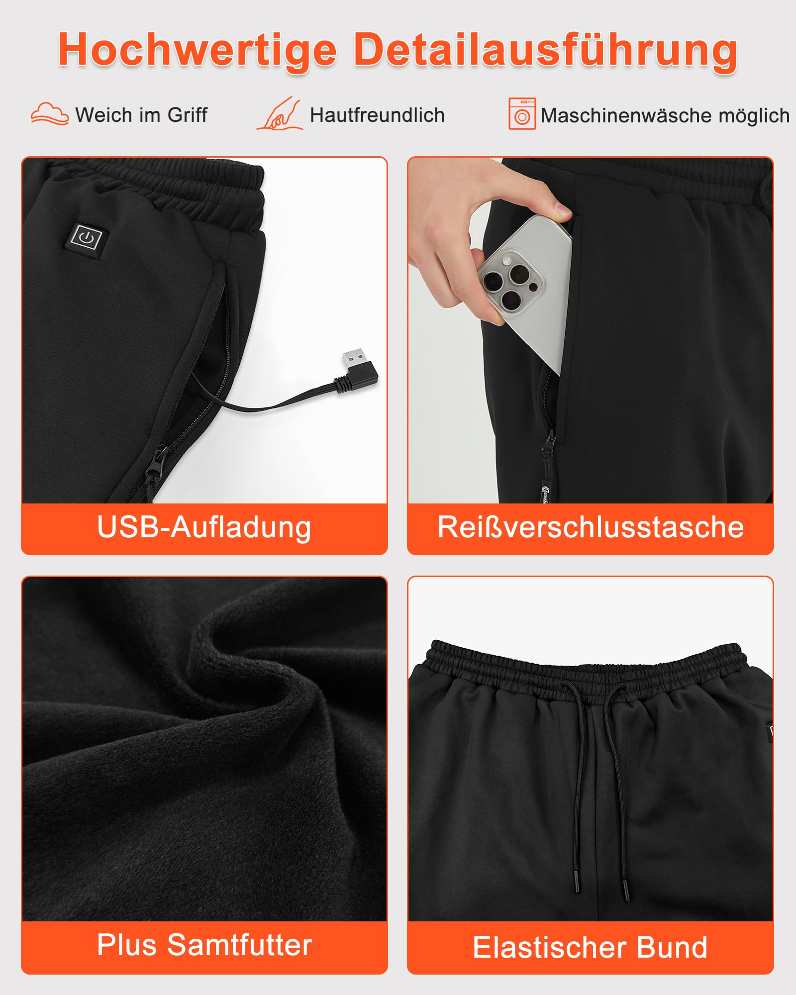 FERNIDA Beheizbare Hose für Herren Damen, Beheizte Hose mit Power Bank, Elektrische Heizhose für Outdoor Joggen, Angeln, Skifahren, Radfahren