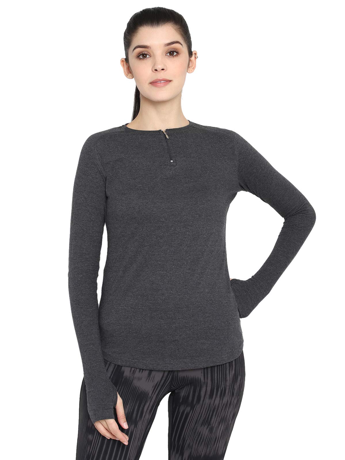 ap'pulse Women's Round Neck 1/4 Zipper Long Sleeve Thumbopen Tshirt-picture-42