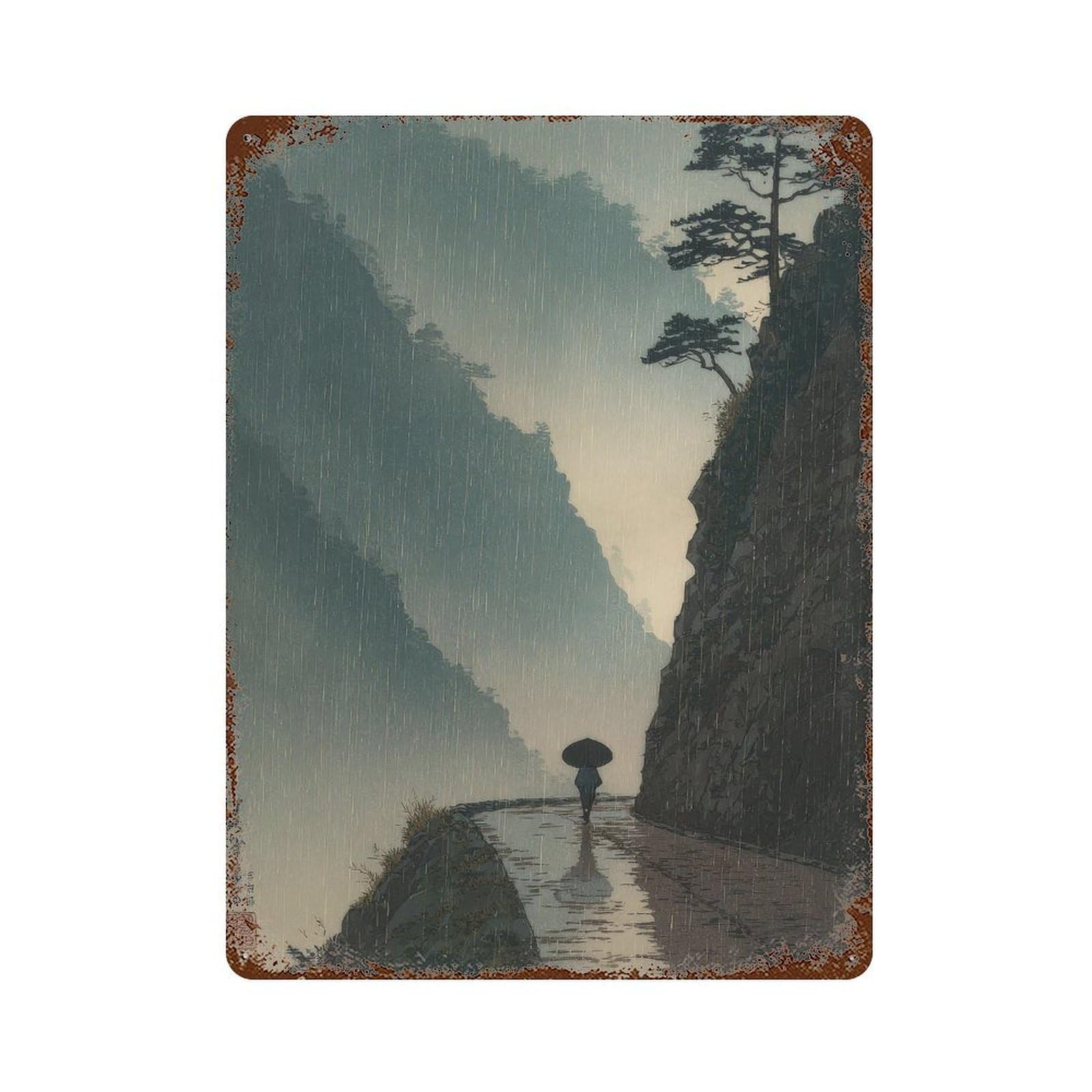 xiaoxiaoshen Rainy Landscape. Japanese Woodblock Traditional Ukiyo Wall Decor Art Metal Tin Poster Modern Home Decor Art Home Bar Shop Decorations Vintage Sign 40x30cm