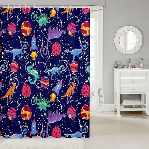 Miniatura 9 de Cortinas de ducha de flores hippie para decoración del hogar, cortina de baño de animales de mariquita, hongos arcoíris, estrellas, luna, galaxia,