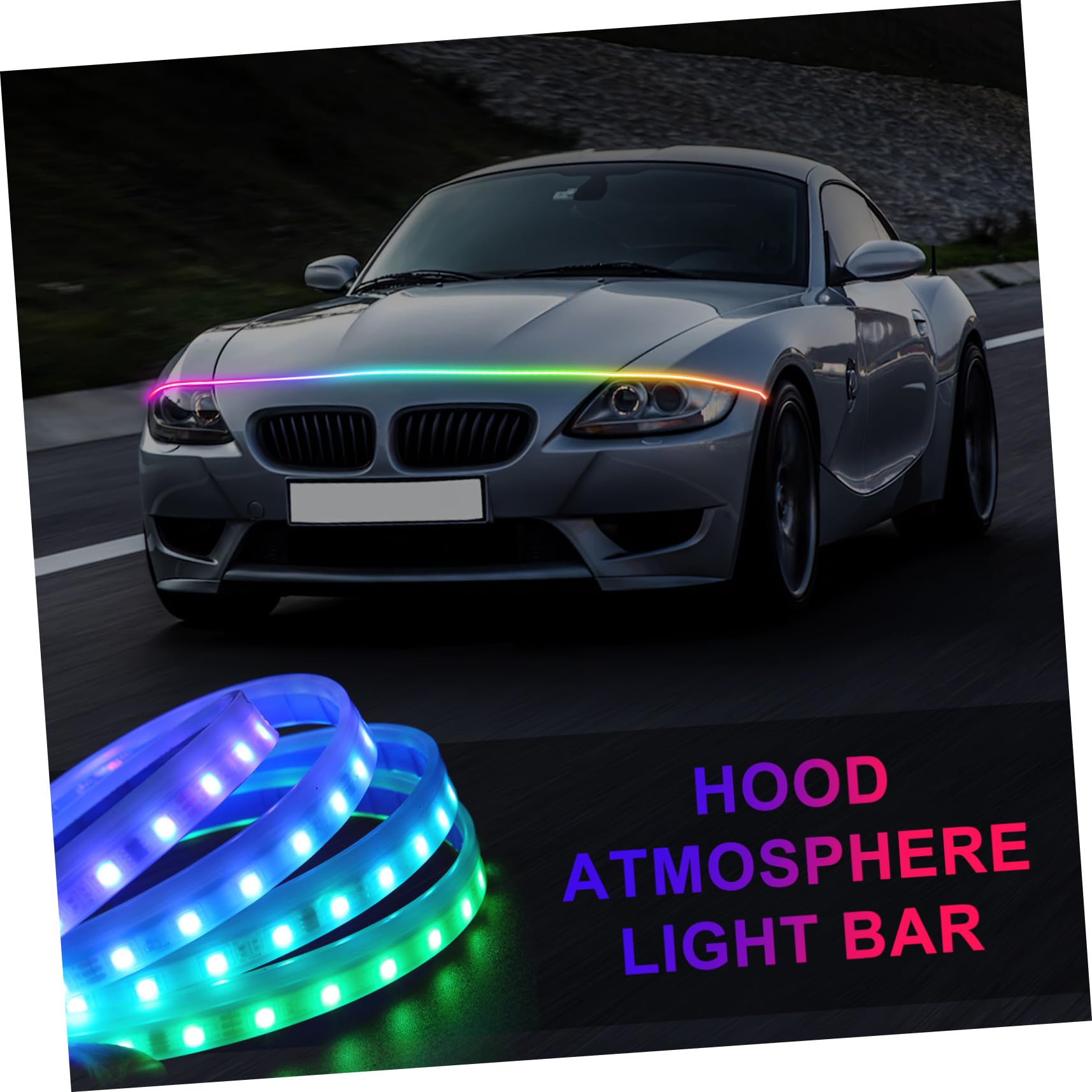 Tira de Luces LED Rgb para Capó de Coche 180cm de Silicona | Control por Aplicación, Color Cambiante, para Conducción Nocturna, Instalación Sencilla