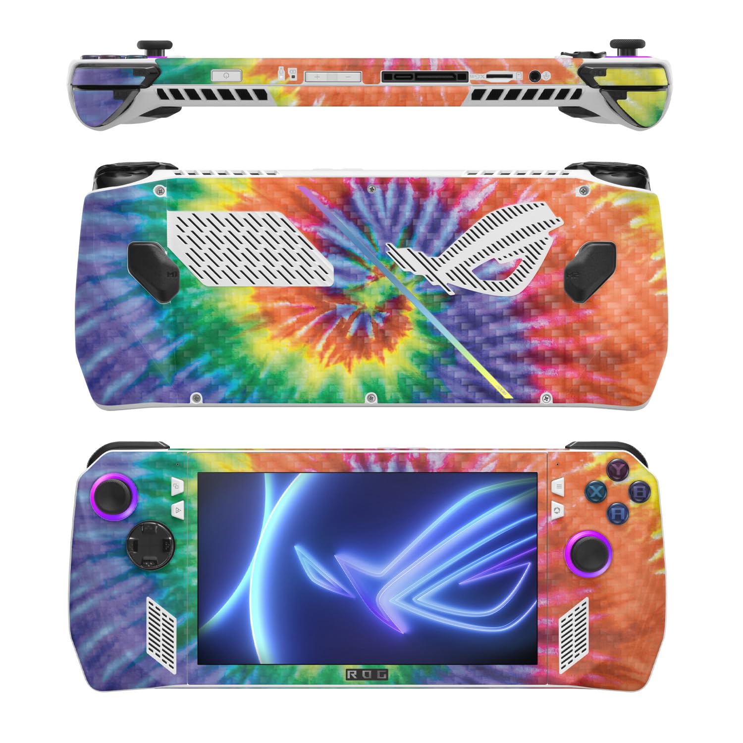 MightySkins Carbon Fiber Skin Compatible with Asus ROG Ally - Tie Dye Spiral | Protective, Durable Textured Carbon Fiber Finish | Easy to Apply