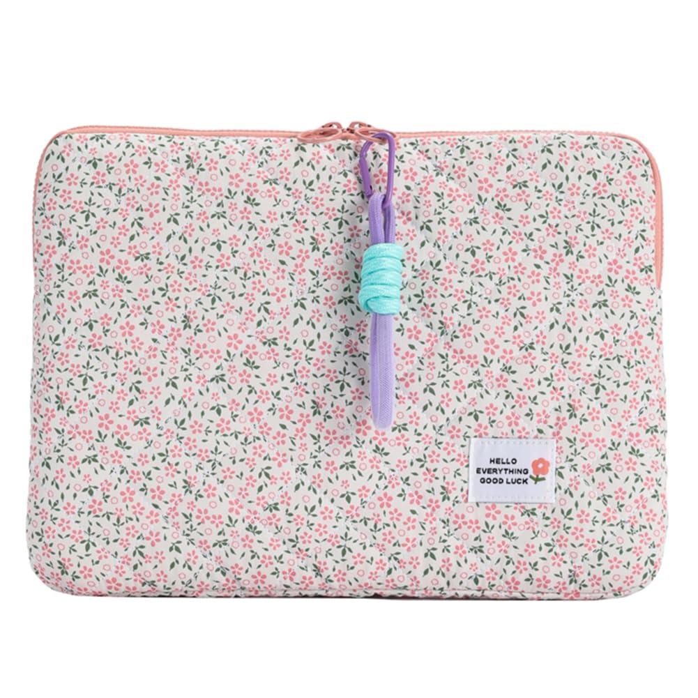 CHAMAIR Puffy Laptop Sleeve - 13 Inch Cute Laptop Case Quilted Carrying Laptop Bag for Women Aesthetic Macbook Sleeve Compatible for Notebook Cover 12'' 13'' (Pink Flora 13in)