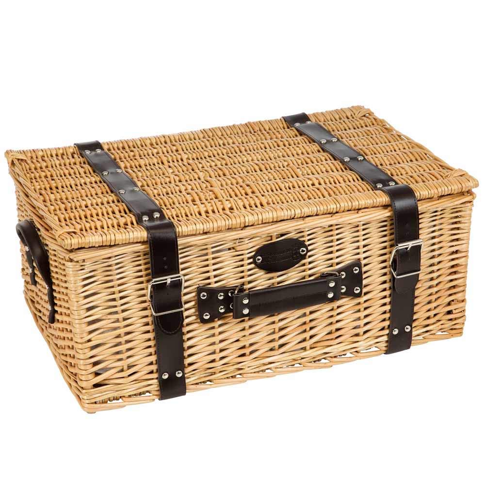 Les Jardins de la Comtesse - Picknickkorb Louvre aus Weide - Komplett Für 6 Personen - Kühlfach - Keramikteller und Weingläsern - Braun Stoff - 60 x 40 x 26 cm