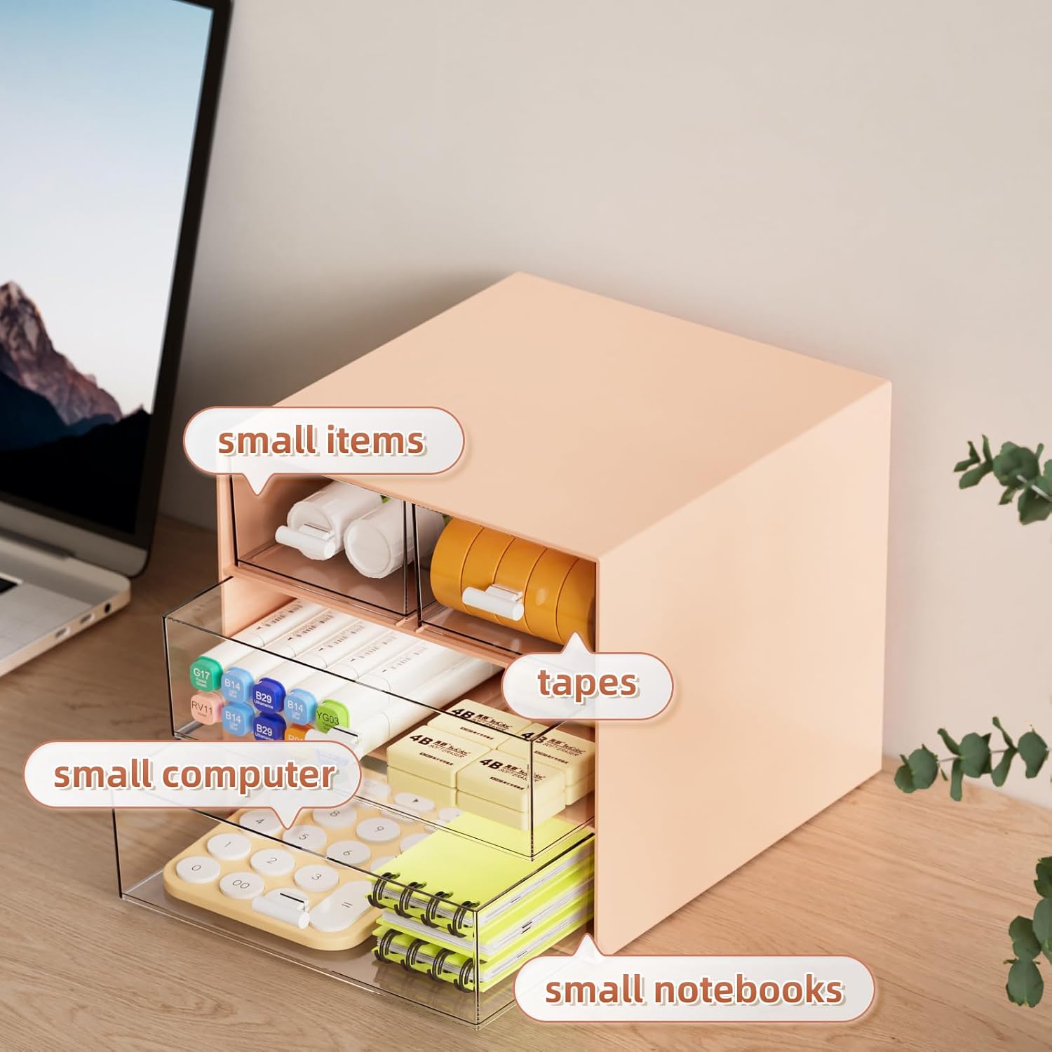 Marbrasse Desk Organizer with 4 DrawersOffice Organization, Clear Plastic Desk Organizers and Storage,Desk Organization, Desktop Organizer for