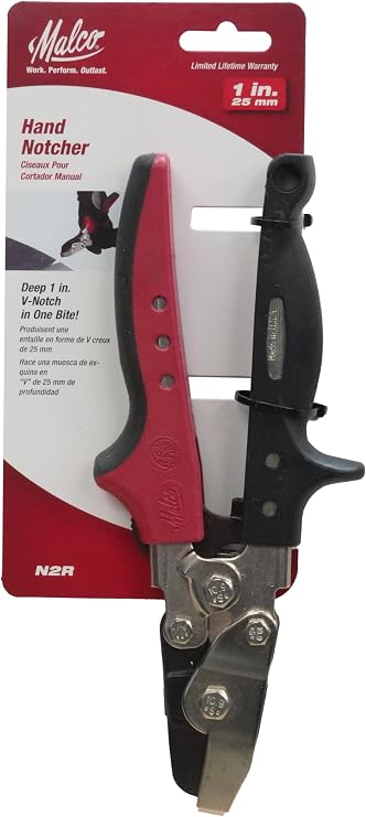 Malco N2R Hand Notcher with 1-Inch Deep V-Notch | Professional Sheet Metal Ductwork Fabrication Tool | Redline Ergonomic Handles | 24-30 Gauge Capacity