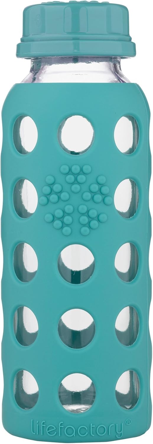Lifefactory 9-Ounce Glass Water Bottle with Flat Cap and Silicone Sleeve Kale