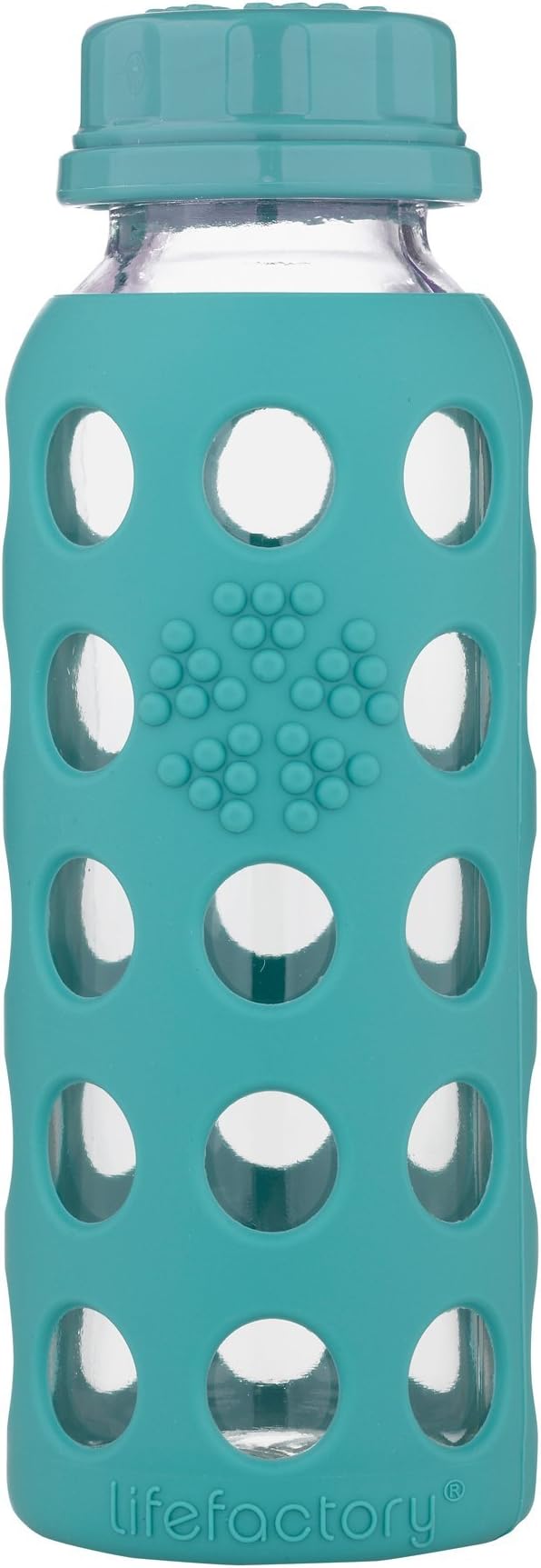 9-Ounce Glass Water Bottle with Flat Cap and Silicone Sleeve Kale