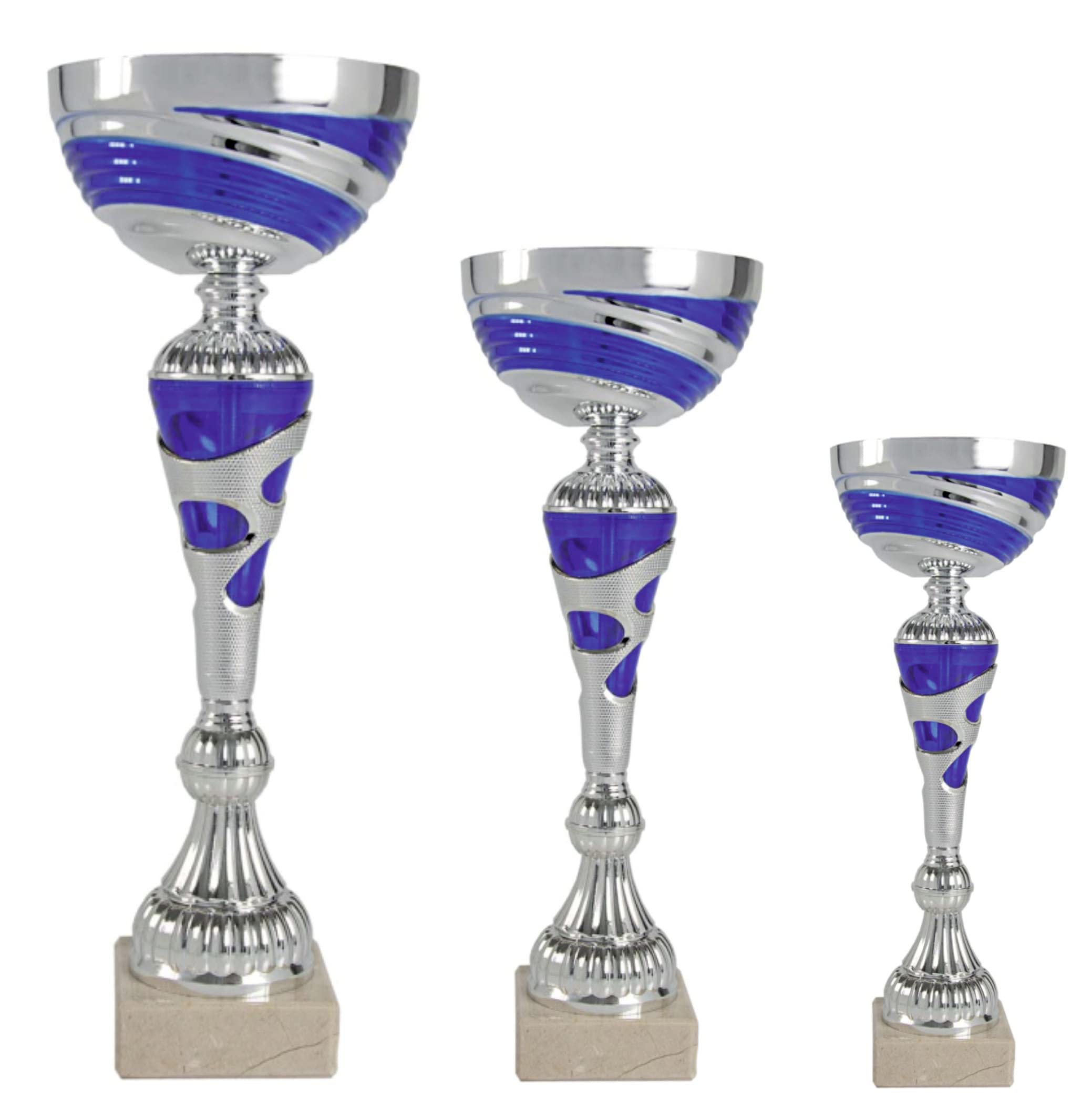 Lote 3 Copas Deportivas Trofeos GRABADOS distintas alturas grandes para campeón, subcampeón y 3º clasificado
