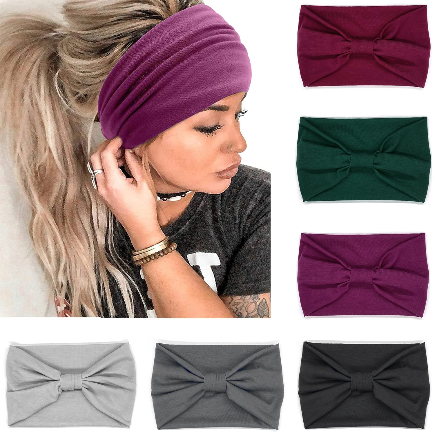 IVARYSS Wide Headbands for Women Solid Knotted Head Wraps Turbans Large African Style Head Bands Hair Accessories 6