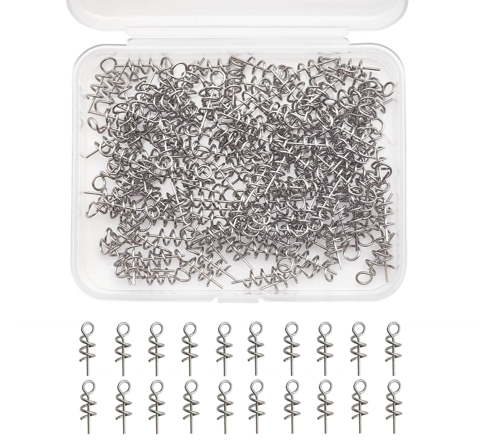 Twist Lock Hook Centering Pin Spring for Fishing Worm Hook Soft Lure Bait Screws 150pcs/box - Length 0.6in-1.4in