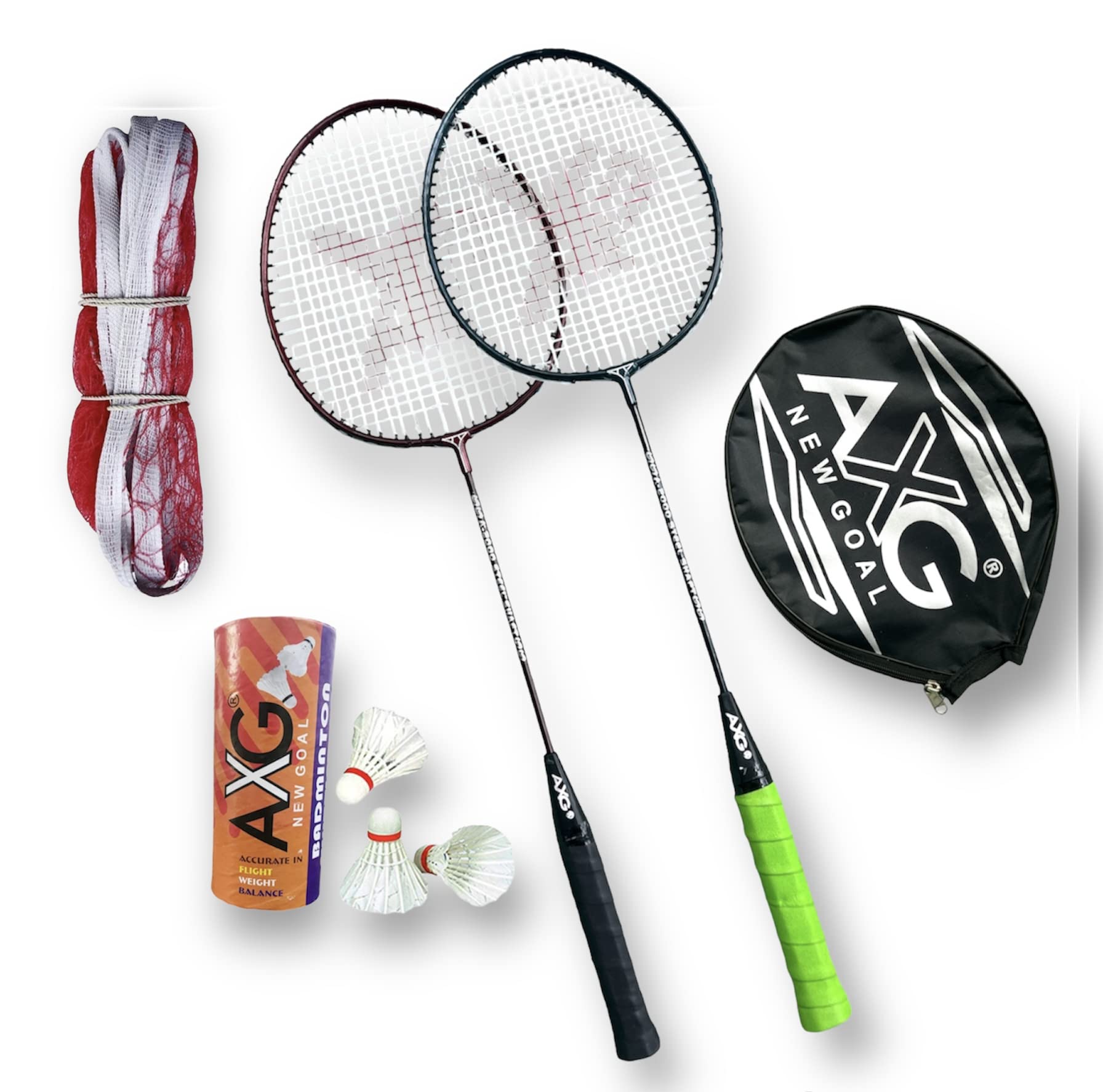AXG Scratch Resistant A-2000 Badminton Racquets Set of 2 with 3 Feather Shuttles and Net Badminton Kit (Multicolor) (B0BVBN66YK) Amazon Price History, Amazon Price Tracker