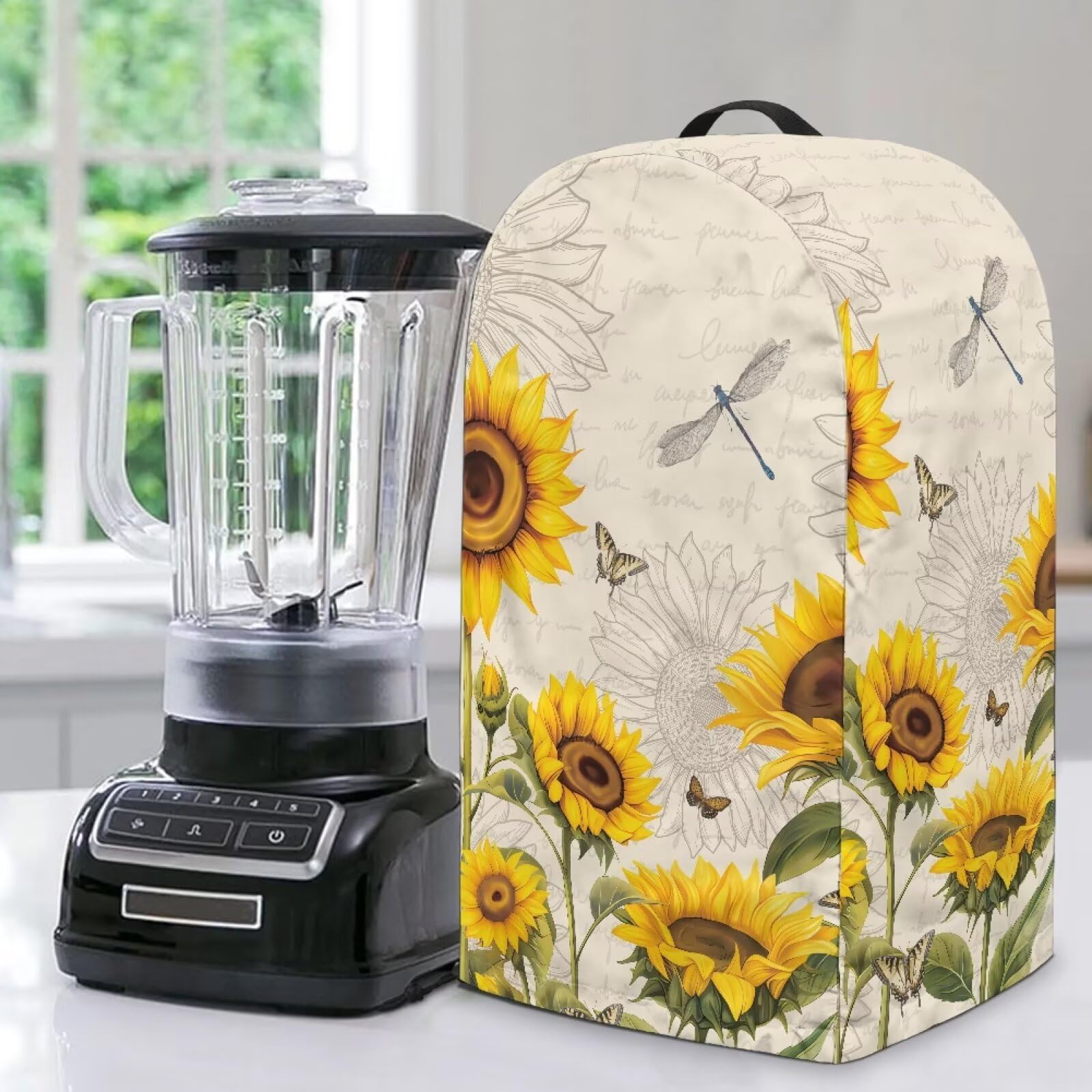 Sunflower Dragonfly Print Blender Dust Cover for Kitchen Small Appliance Decor, Anti Fingerprint Oil-proof Dust Protection Stand Mixer Cover Juicer Cover Soy Milk Machine Covers