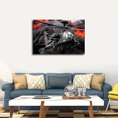 Miniatura 3 de AH-64 - Póster de helicóptero de ataque Apache de aviones del ejército de Estados Unidos, diseño retro militar, arte de pared, cocina, sala de