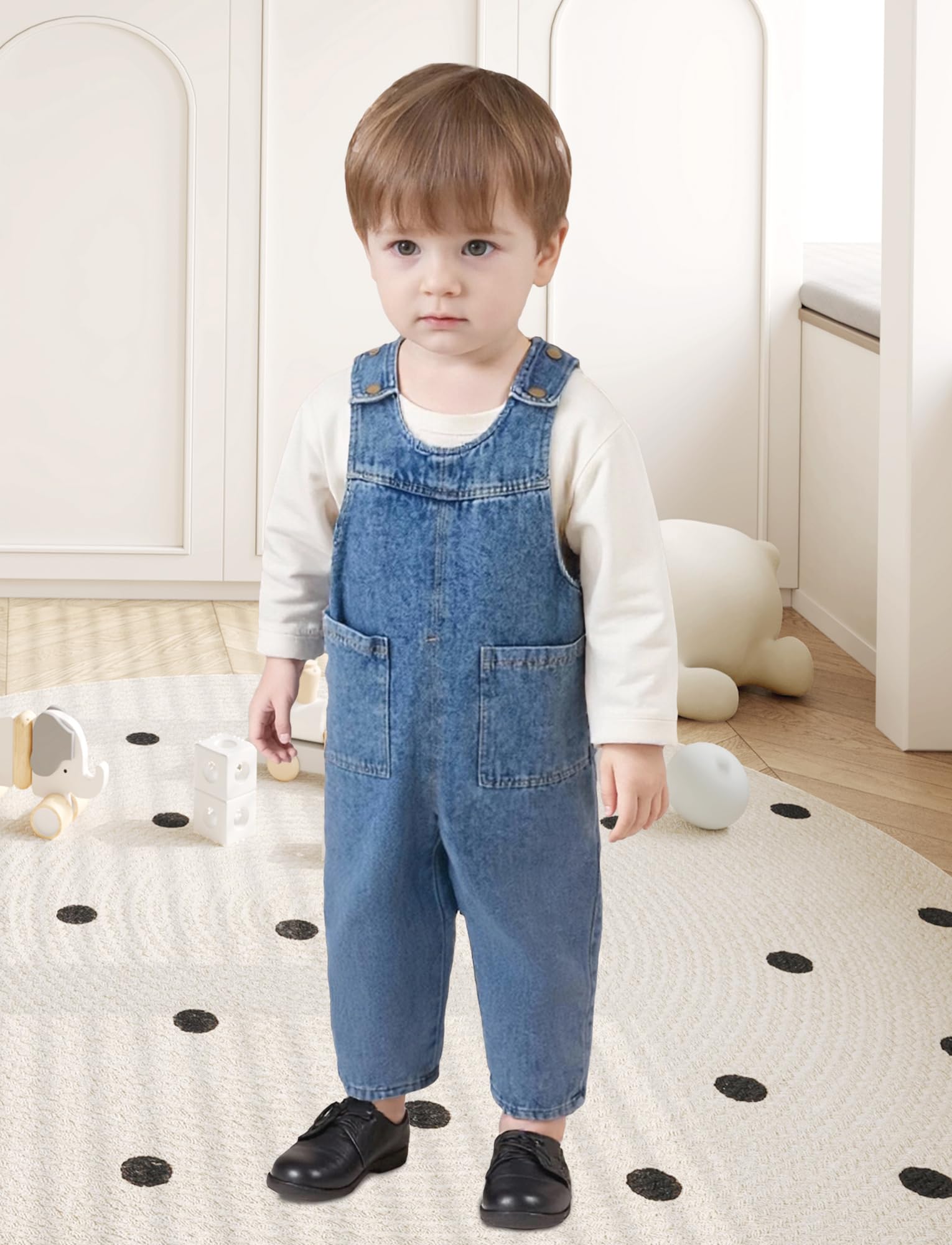 SEAUR Bebe Garçon Salopette en Jean Jambe Droite Décontractée Salopette Ample Enfant Combinaison Denim Sans Manches