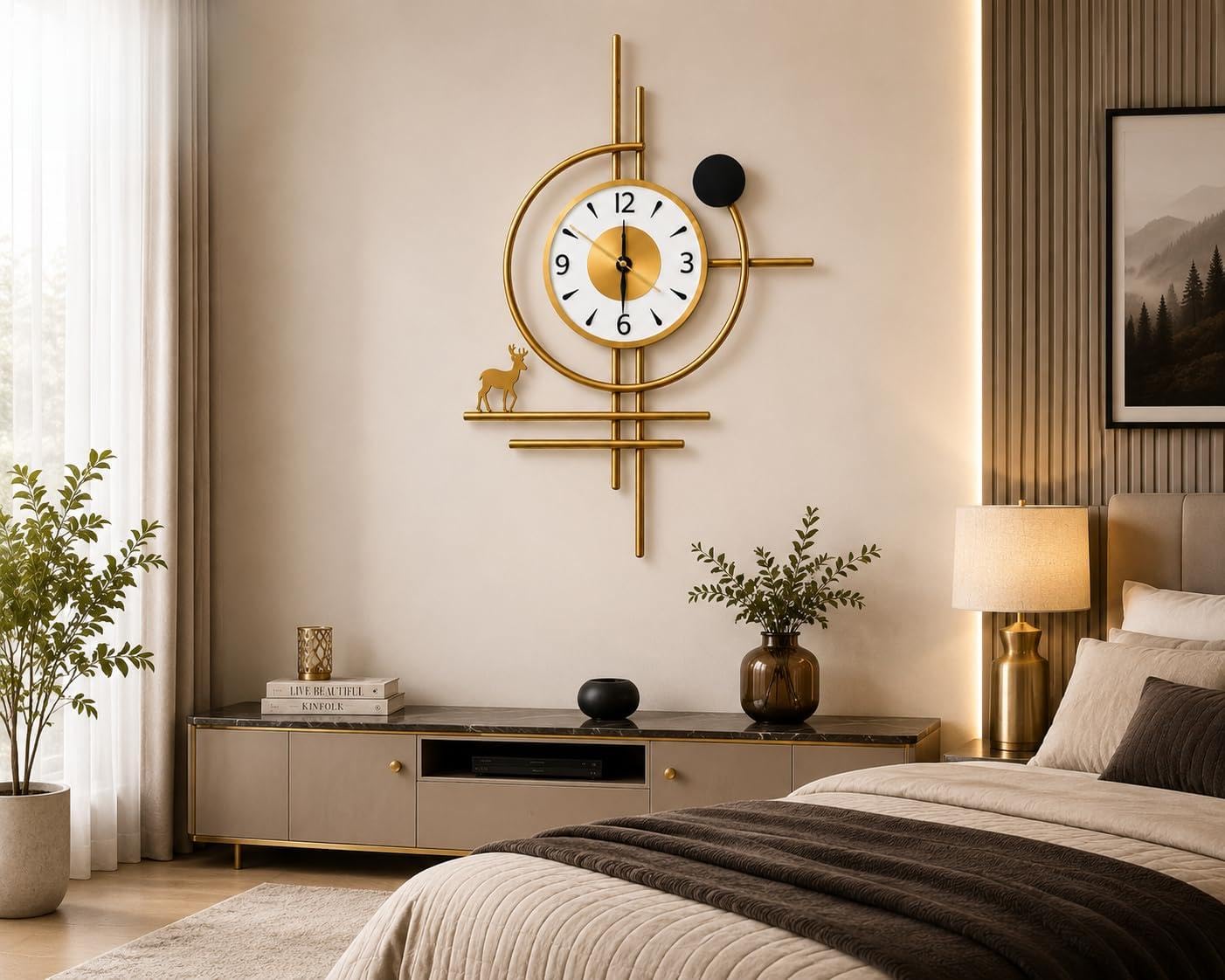 JKaur Premium Gold Metal Deer Wall Clock 66 x 42 CM | Designer Silent Wall Clock for Living Room, Bedroom, Hallway & Office Decor | Elegant Metal Wall Art Clock for Modern Home Decoration-image-40