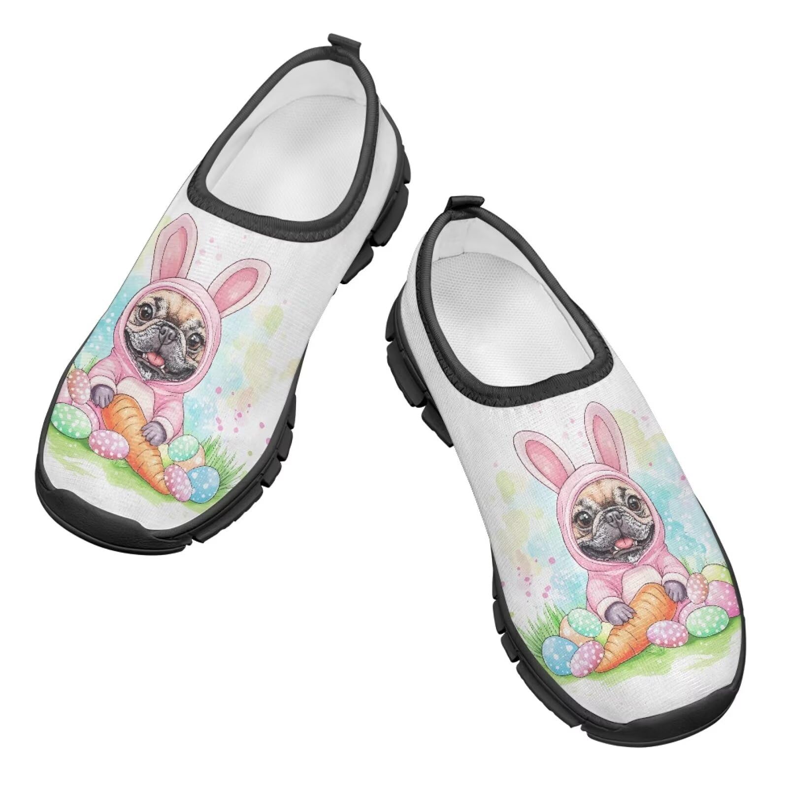 Doojoayie Little Kids Slip On Sneakers Cute Pug Shoes for Girls Easter Shoes Size 11 Novelty Bowling Shoes for Active Girls Funny Easter Gift Shoes Back to School Footwear