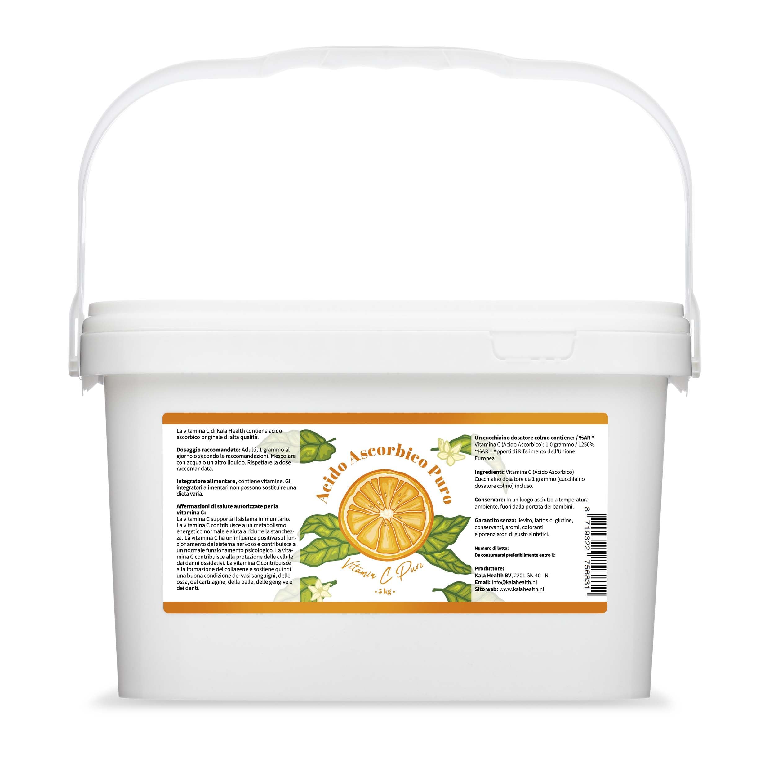 Vitamina C pura 5 kg - Vitamina C in polvere - Acido ascorbico puro - Fornitura per 5000 giorni x 1000 mg ad alto dosaggio - Con misurino - Vegano - Qualità premium