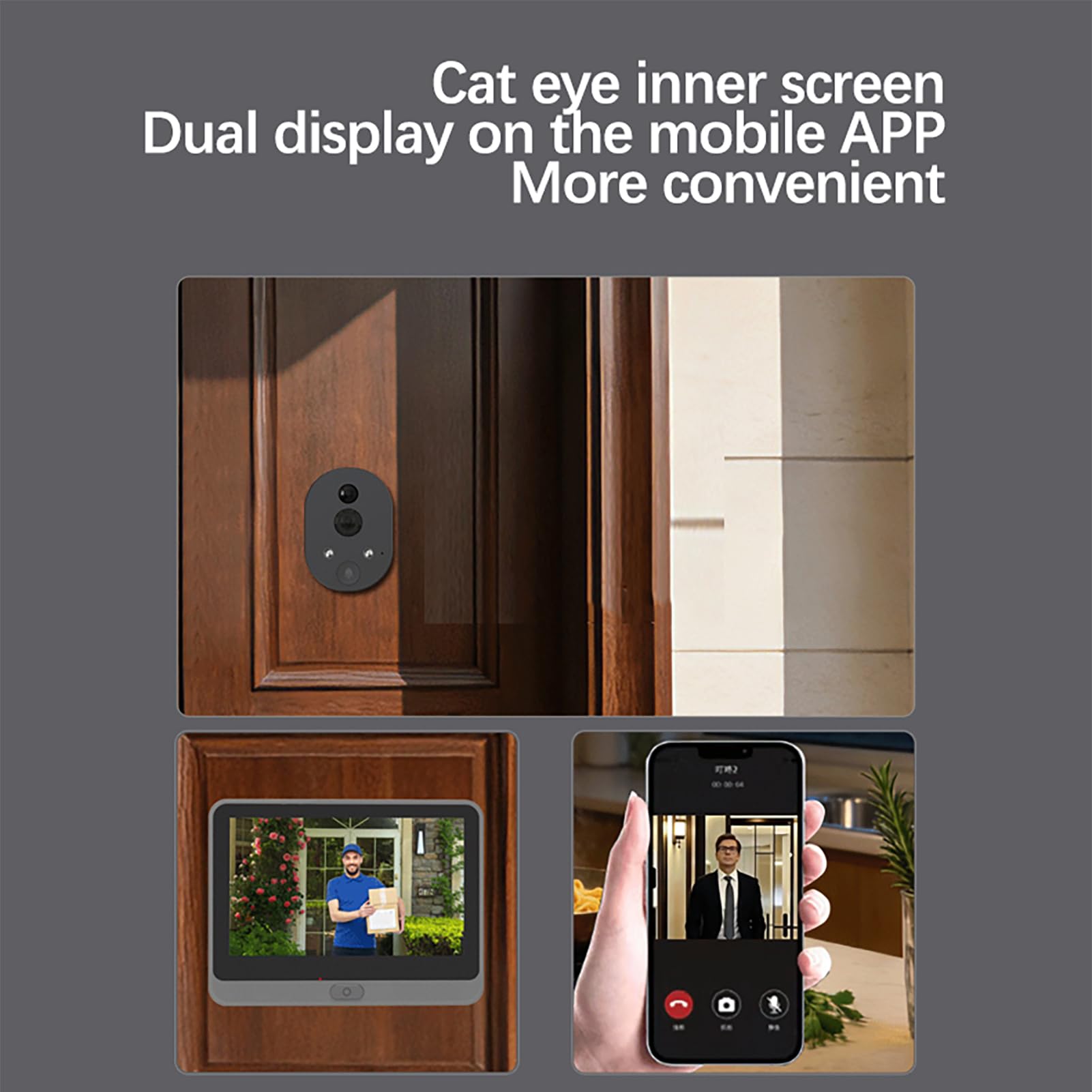 EMUKOEP Campanello Intelligente con Display HD da 4,3 Pollici e Visione | Rilevamento Movimento PIR, Filtraggio Umano, Controllo App WiFi 2.4G, Batteria Ricaricabile da 3000 MAh, Supporta Spessore