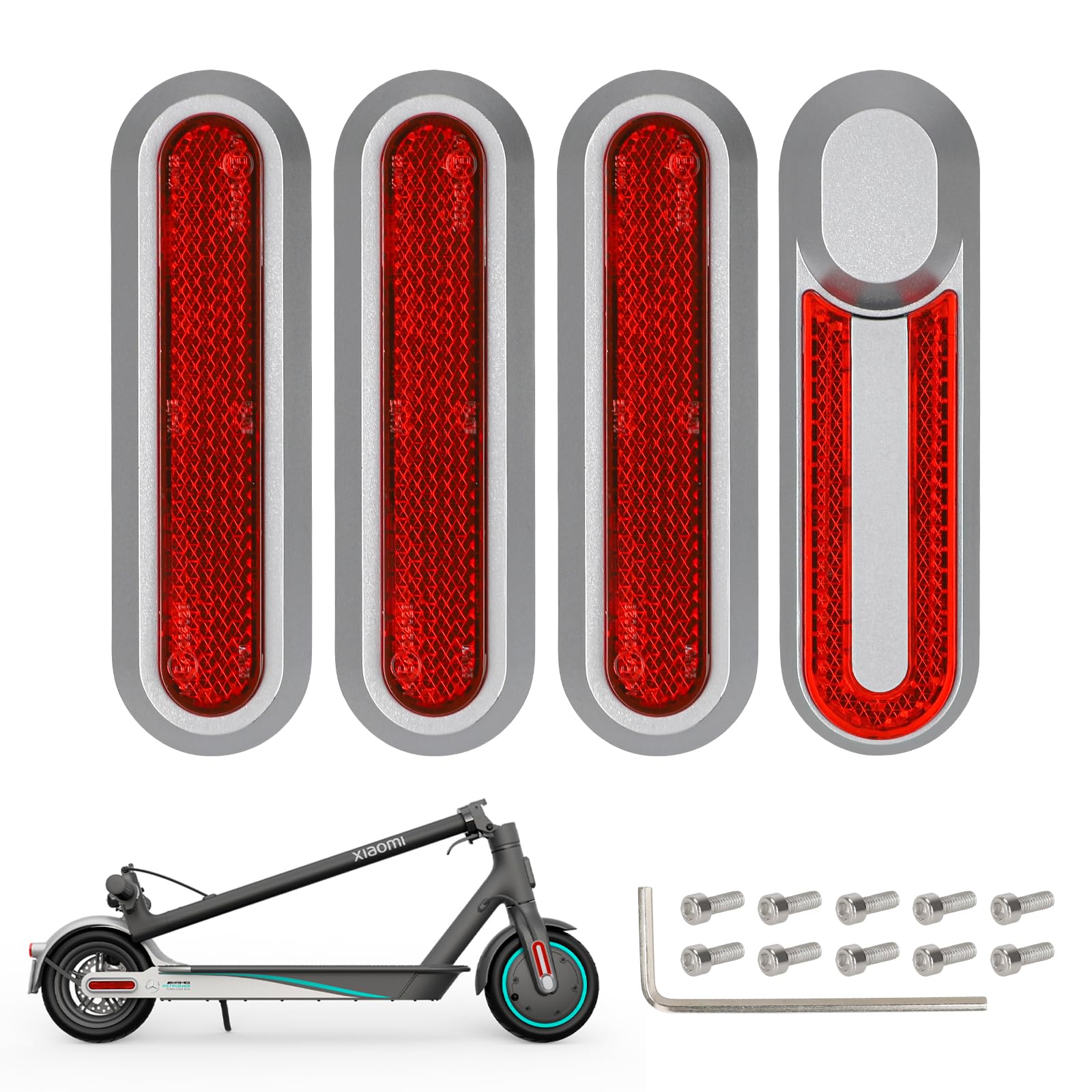 Cubierta Reflectante Mejorada para Patinete Eléctrico Xiaomi, Reflectantes para M365/Pro/Pro 2/1S/Essential/Mi 3 - Visibilidad Mejorada, Impermeable y Duradera, Diseño Elegante - Rojo