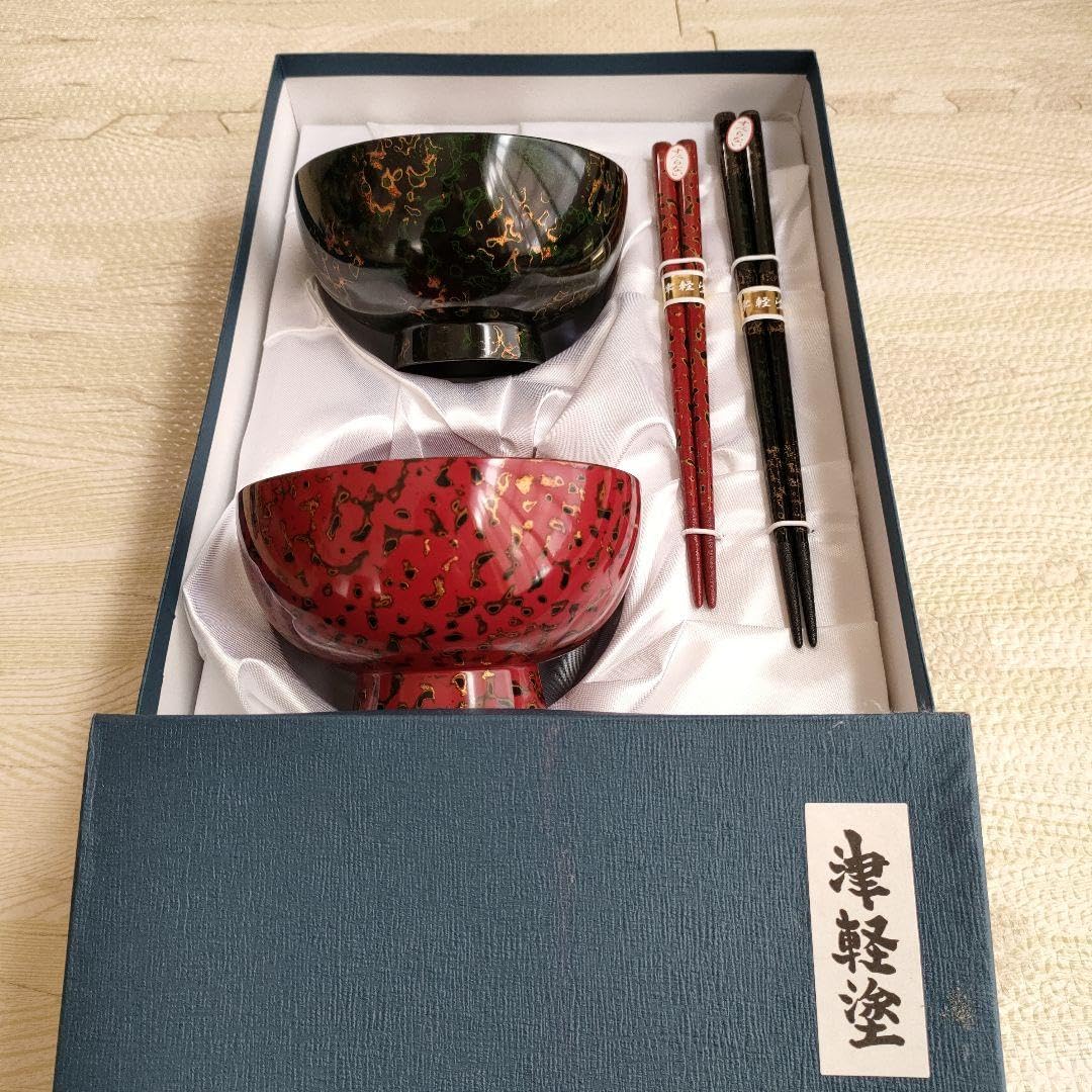 Amazon.co.jp: 津軽塗 唐塗 梨子地 夫婦汁椀＆箸セット : ホーム 