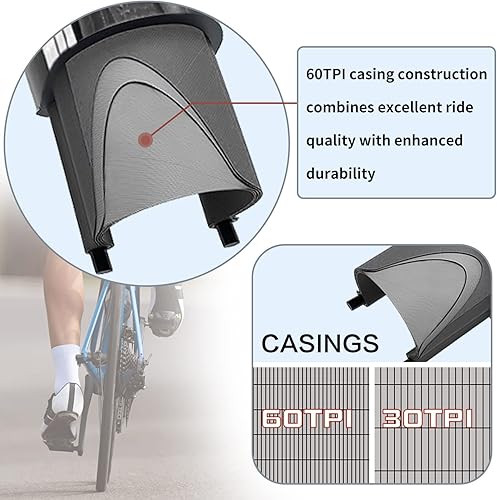 Miniatura 3 de Paquete de 2 neumáticos de bicicleta plegables 700x23C25C28C para bicicleta de carretera (700 x 28C 60TPI)