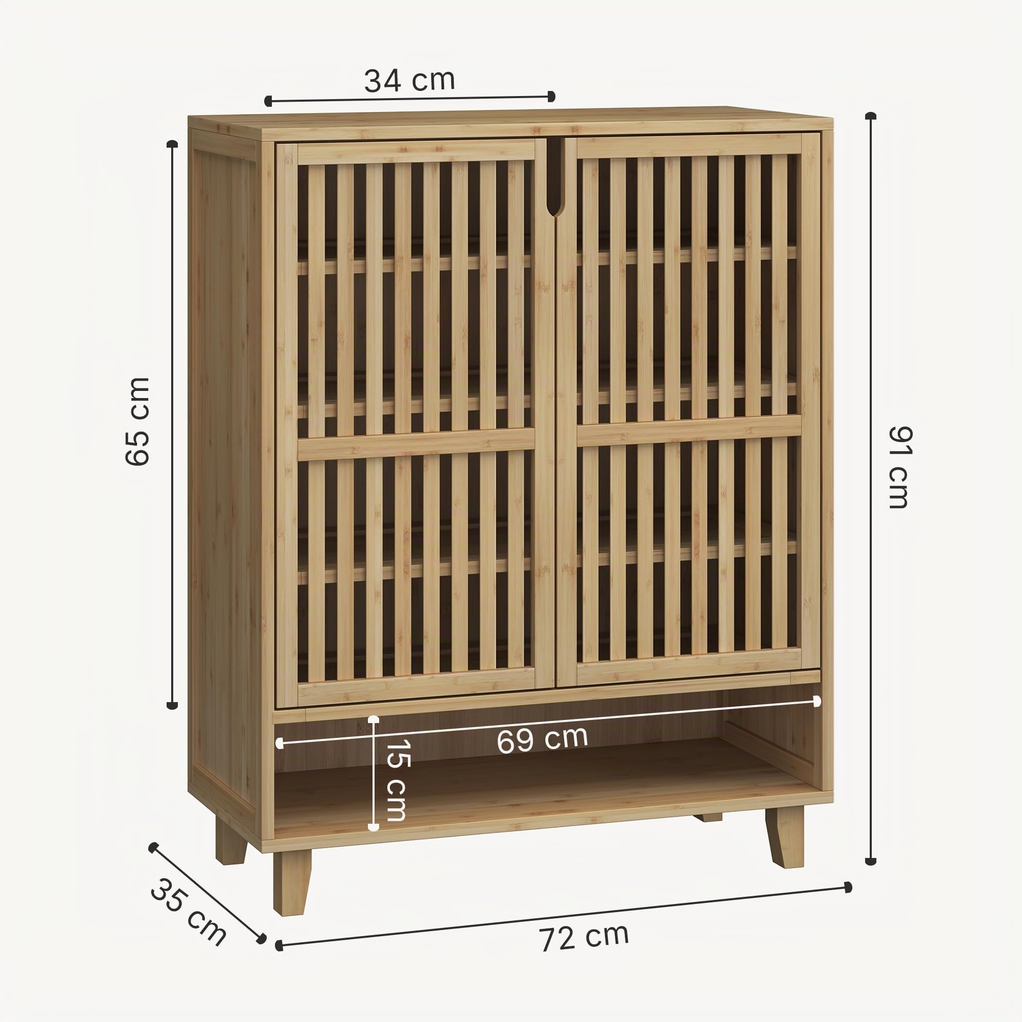[en.casa] Zapatero Sirgerg Armario con 5 Estantes y 2 Puertas Batientes Mueble Zapatero Organizador para Zapatos Multiusos Bambú 91 x 72 x 35 cm - Natural
