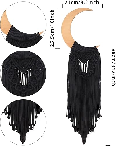 Miniatura 6 de macramé para colgar en la pared decoración de luna bohemia adorno de madera de luna creciente bohemio con borla larga tapiz de madera único hecho a