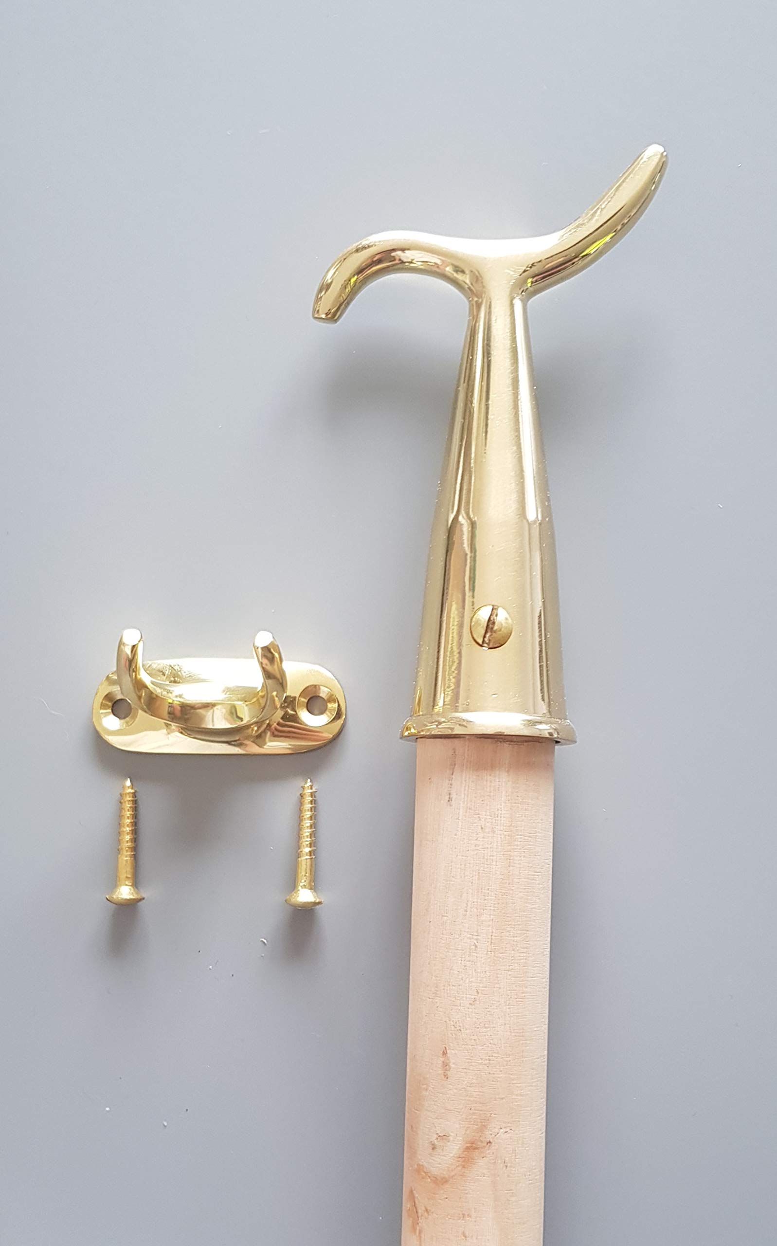 Mr Windows Polished Brass Hook & Pole & Holder Pole Hook And Pole - For Sash Windows Skylight Velux Window Loft Attic Blinds Boat Hooks (Polished Brass Hook & Pole & Holder)