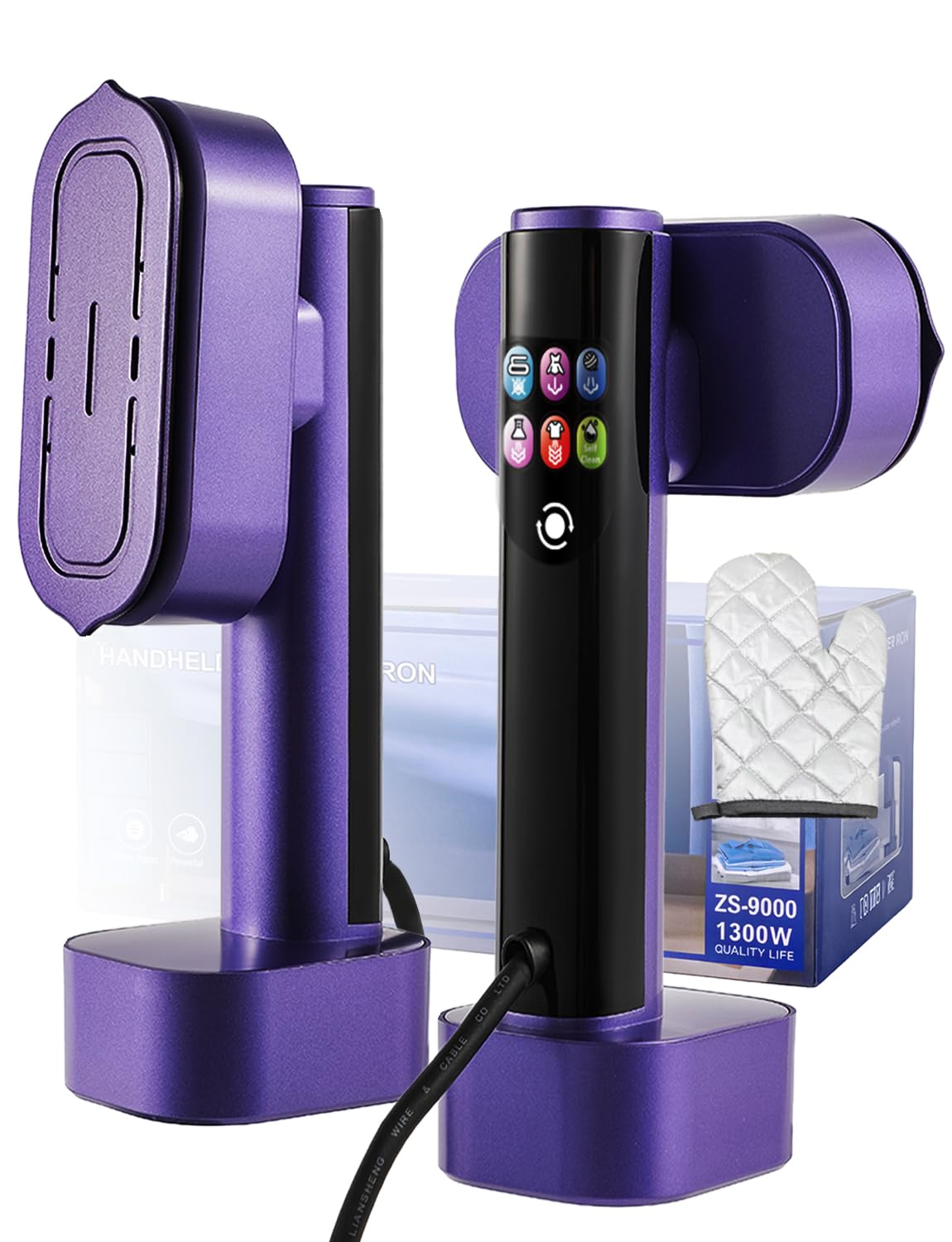 Steamer Dampfglätter, 1300W tragbares Dampfbügeleisen, 2-in-1 Handbügeleisen, 15s Schnellaufheizung, 190ml Wassertank, 6 Modi (5 Dampf+1 Trocken), mit LED-Display, für Zuhause, Reise & Urlaub