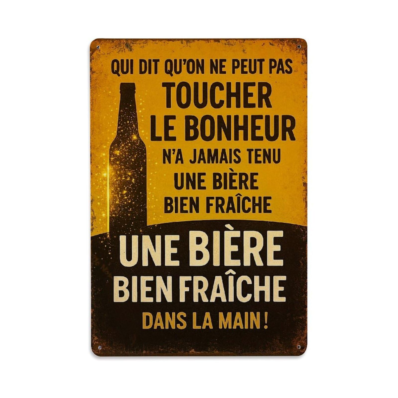Biere Fraiche Bonheur Toucher Main Tin Sign Metal Poster Vintage Metal Signs for Home Man Cave Bar Cafe Kitchen laundry room Wall Decorations Gift 8x12Inch