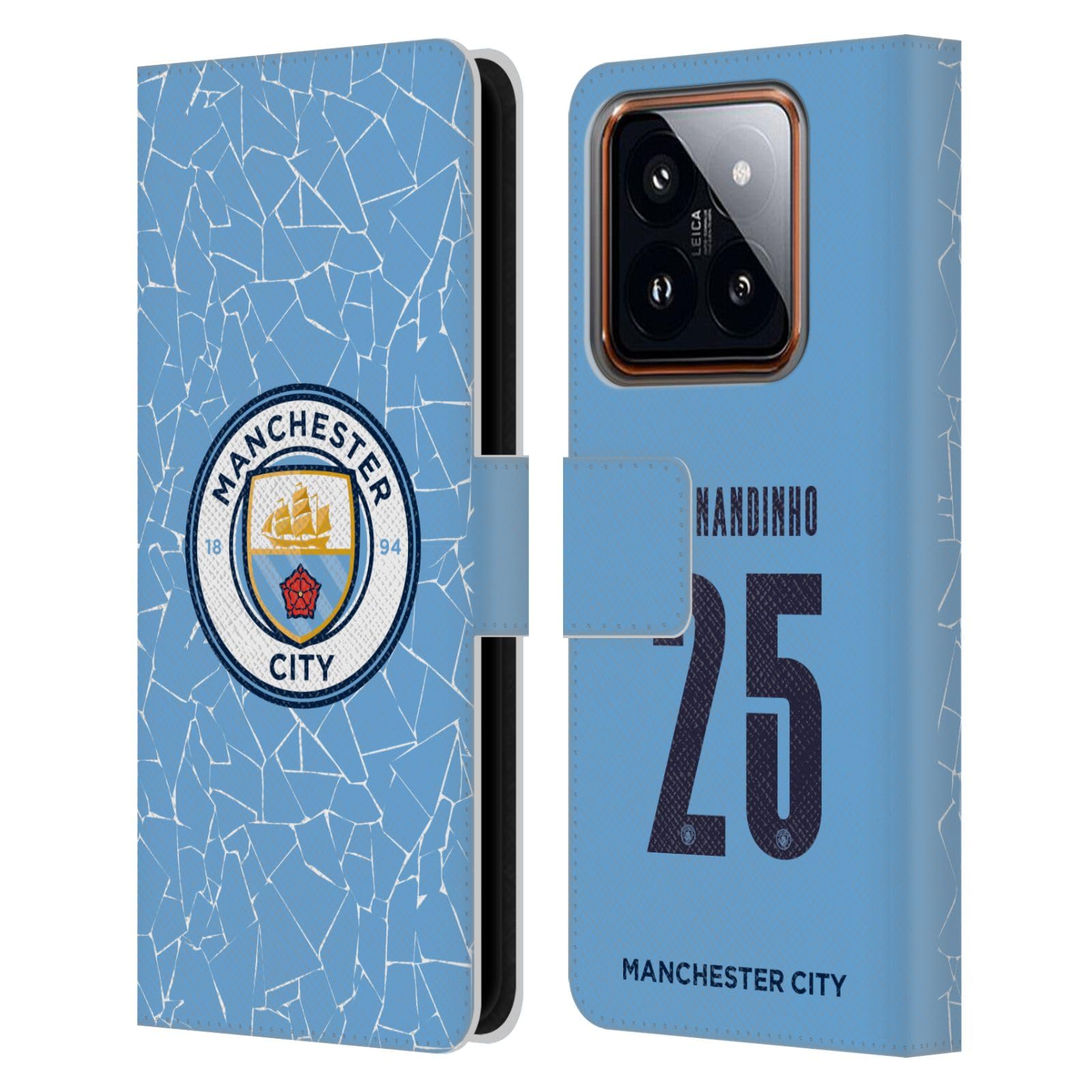 Head Case Designs Officially Licensed Manchester City Man City FC Fernandinho 2020/21 Players Home Kit Group 2 Leather Book Wallet Case Cover Compatible with Xiaomi 14
