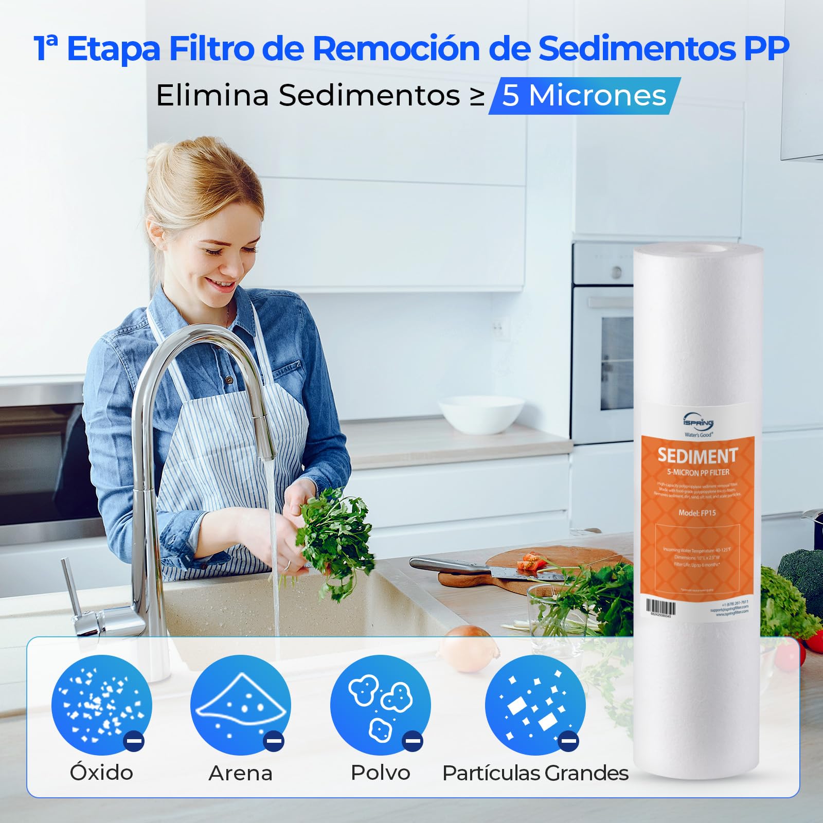 iSpring F6K75 Filtros de Repuesto Ósmosis Inversa 6 Etapas Bajo Fregadero | Certificado NSF, 6 Piezas, Kit de 6 Meses, Filtro Mineral Alcalino, Compatible con Sistemas RO Bajo Fregadero de 6 Etapas