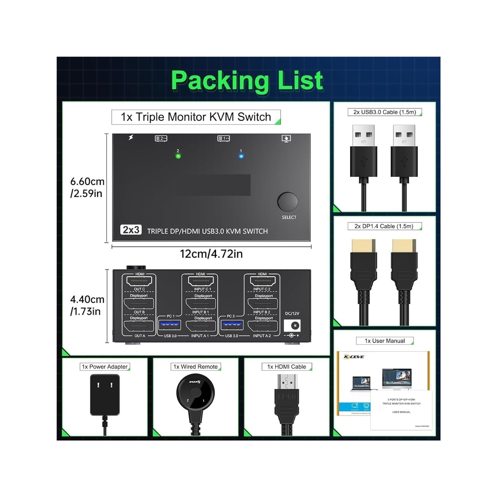 Convertisseur numérique, Commutateur KVM 3 moniteurs 2 Ordinateurs 8K @ 60Hz 4K 144Hz USB3.0 commutateur Triple Moniteur