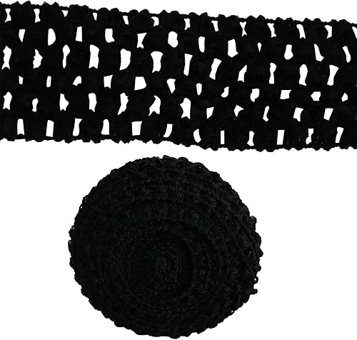 Miniatura 2 de 1 rollo de 16.4 ft elástico de ganchillo y cinta de ganchillo elástico Trim tela para accesorios para el cabello, parte superior de tubo, color negro