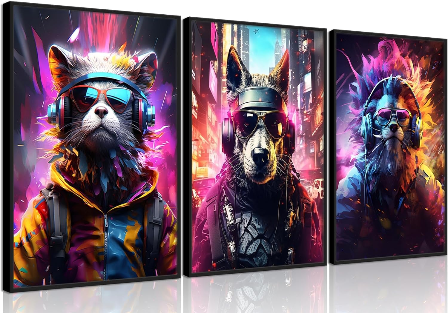 Yolbcdr Game Room Decor Gaming Posters Video Game Wall Art Prints Set of 3 Cool Cyberpunk Animal Painting Pictures Gamer Wall Decor for Boy Teen Men