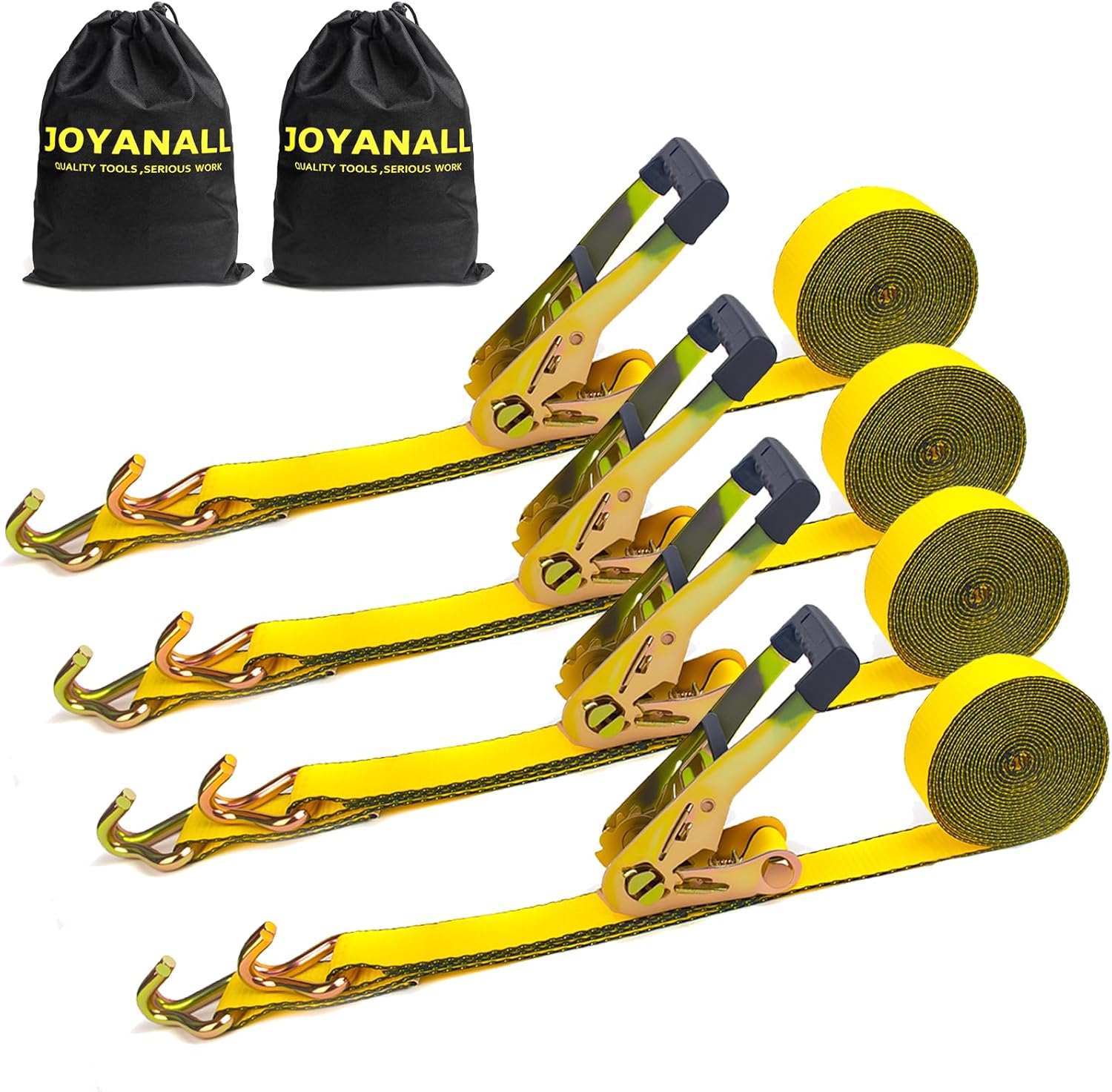 4Pack 2 Inch Ratchet Strap Heavy Duty, 20ft Ratchet Straps Tie Down with Double J Hook, 10000 LBS Break Strength, Cargo Ratchet Straps for Moving, Truck, Trailers, Motorcycles 2" x 20'-4PCS