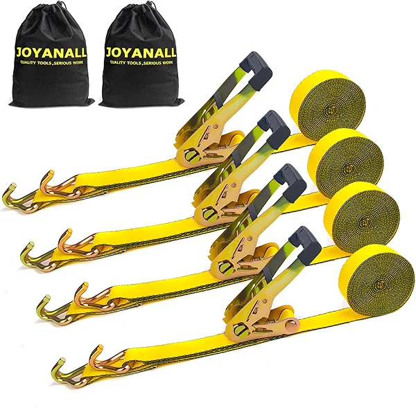 JOYANALL Ratchet Straps Heavy Duty(4 Pack),Tie Down Straps Ratchet with Double J Hook, 10000lbs Breaking Strength, Cargo Ratchet Straps for Moving Motorcycle, Trailer & Trucks (2" x 20'-4PCS)