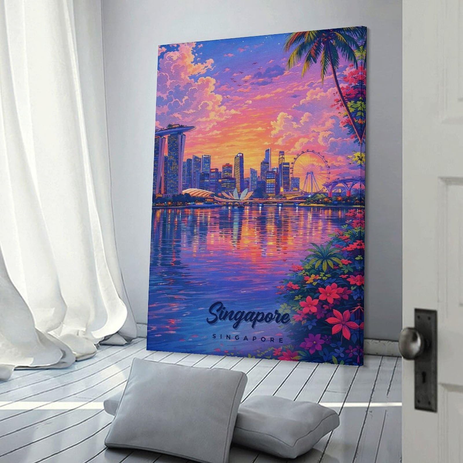 Junmoney Singapore Skyline at Sunset Canvas Art Print, 24x36inch(60x90cm), for Living Room, Bedroom Or Home Office, A Wall Art Gift for Fresh Interiors